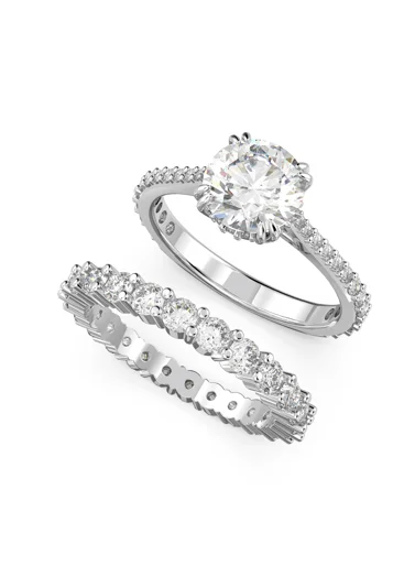 SWAROVSKI Nhẫn Bộ Constella, Set (2), Princess Cut, White, Rhodium Plated