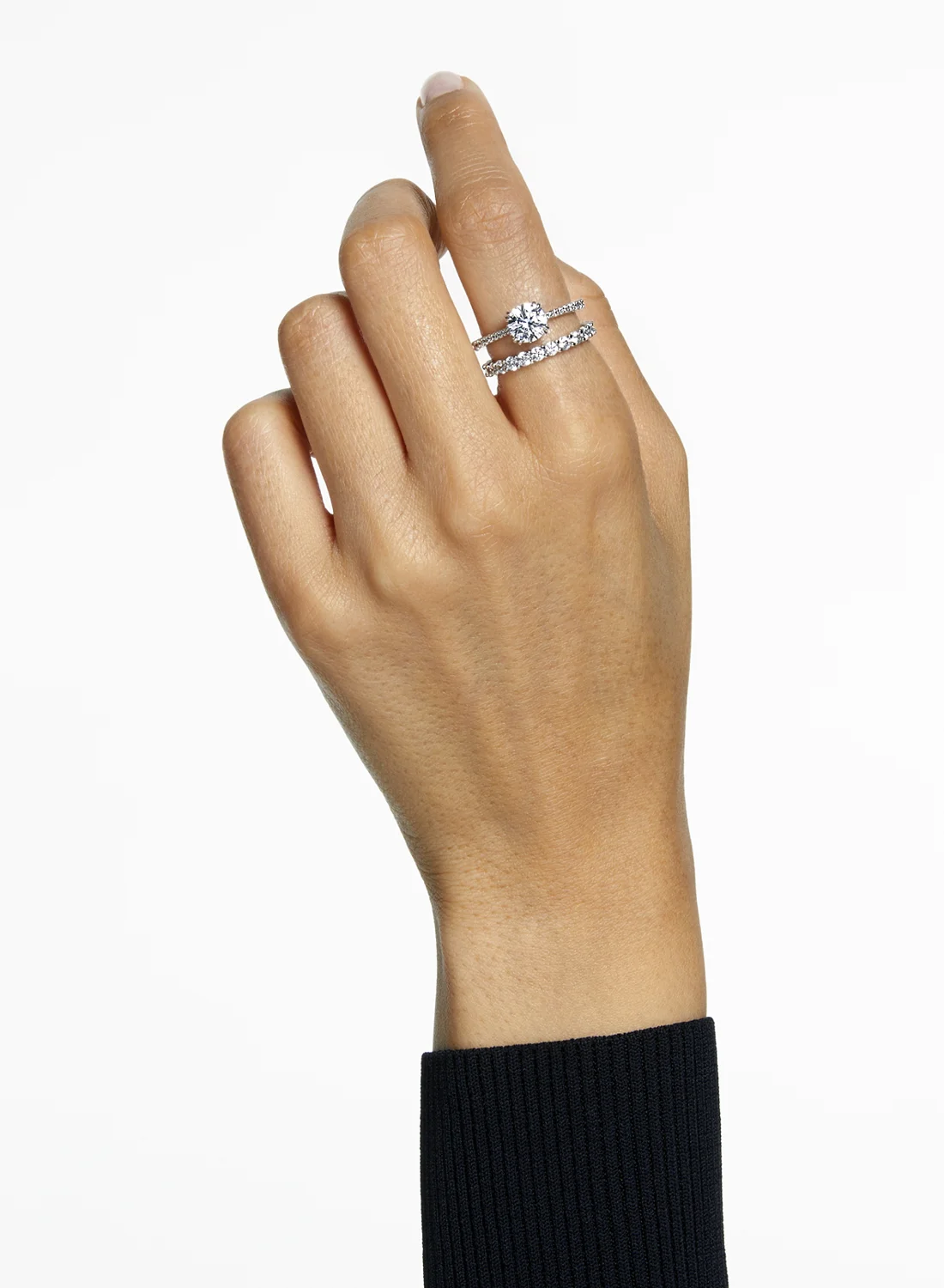 SWAROVSKI Nhẫn Bộ Constella, Set (2), Princess Cut, White, Rhodium Plated