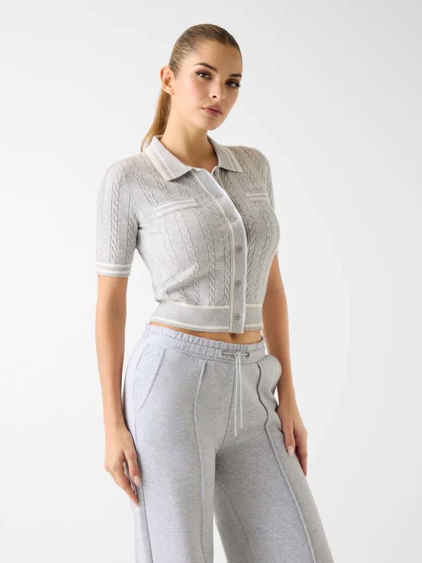 GUESS ATHLEISURE Áo Len Kiểu Thể Thao Nữ - Shari Polo Cardi Swtr