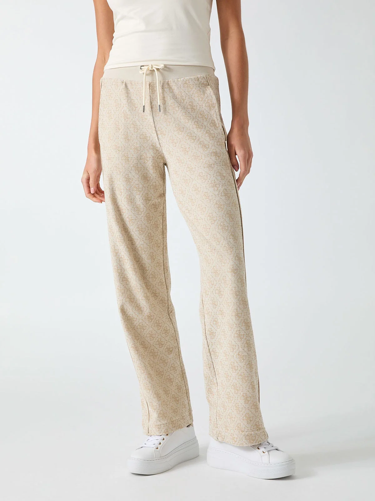 GUESS ATHLEISURE Quần Dài Thể Thao Nữ - 4G Allover Jacquard Wide Leg P