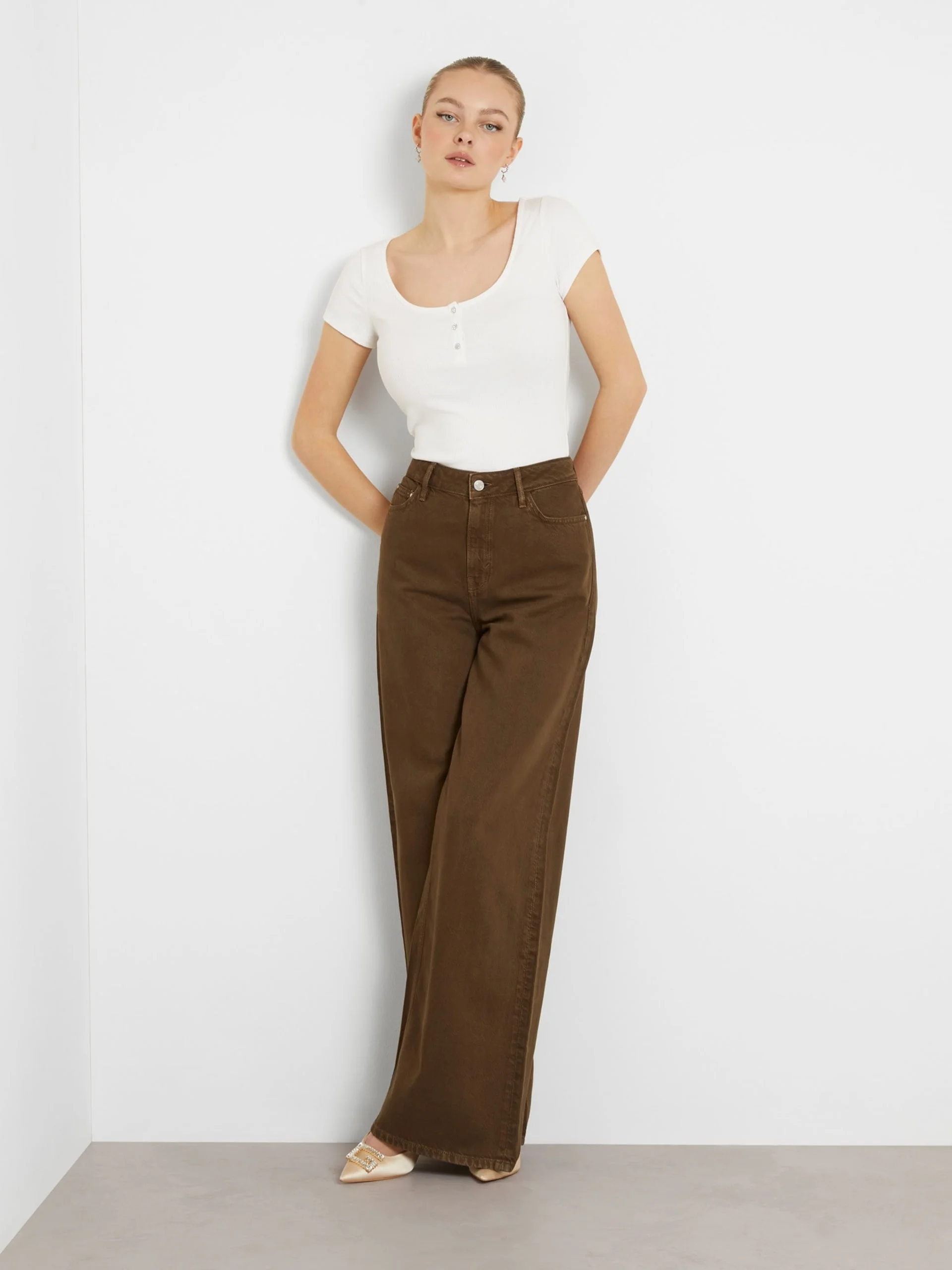 GUESS WOMAN Áo Thun Nữ - Ss Karlee Jewel Btn Henley