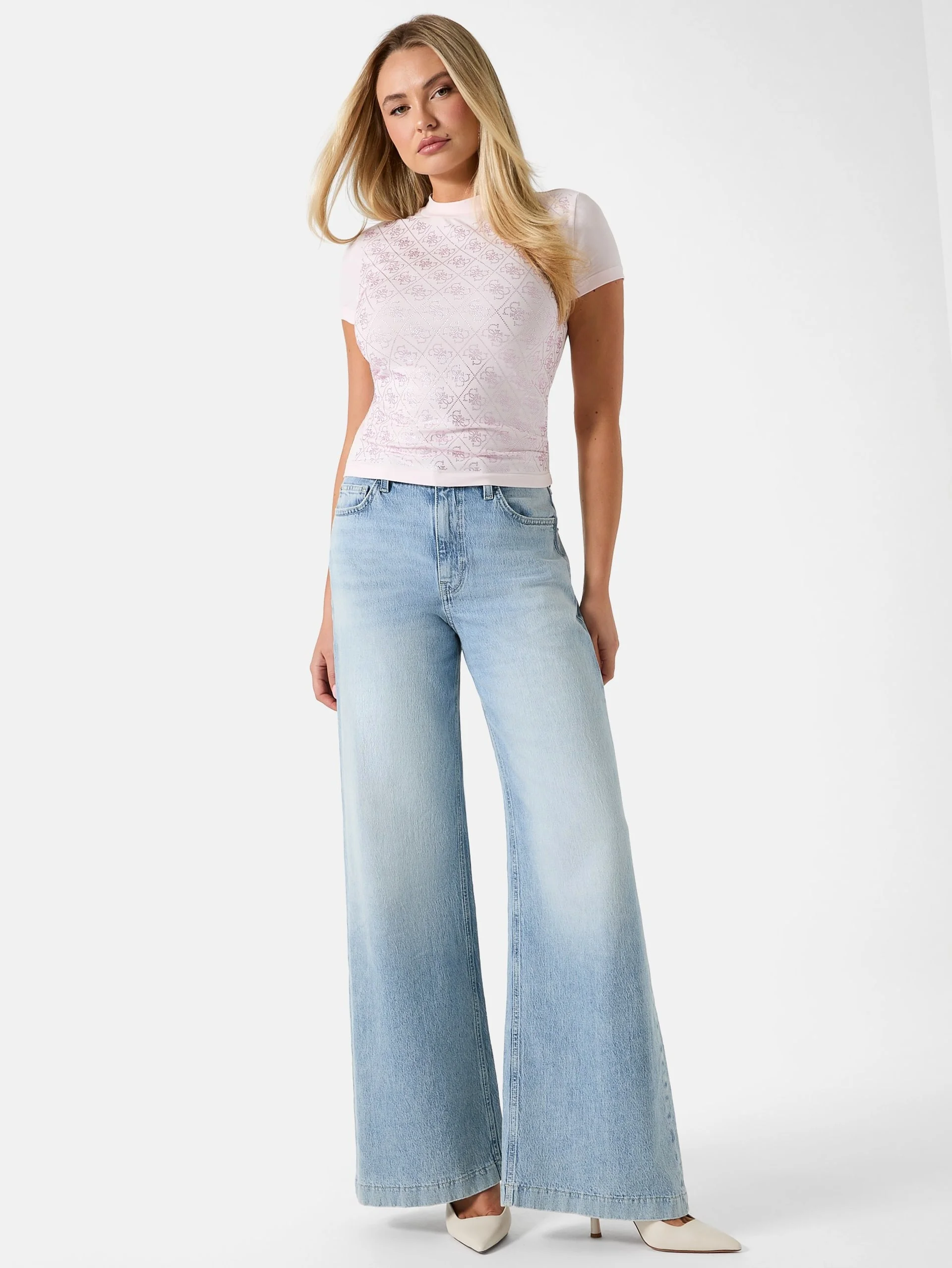 GUESS WOMAN Áo Thun Nữ - Ss Mock Neck All Over 4G Tee