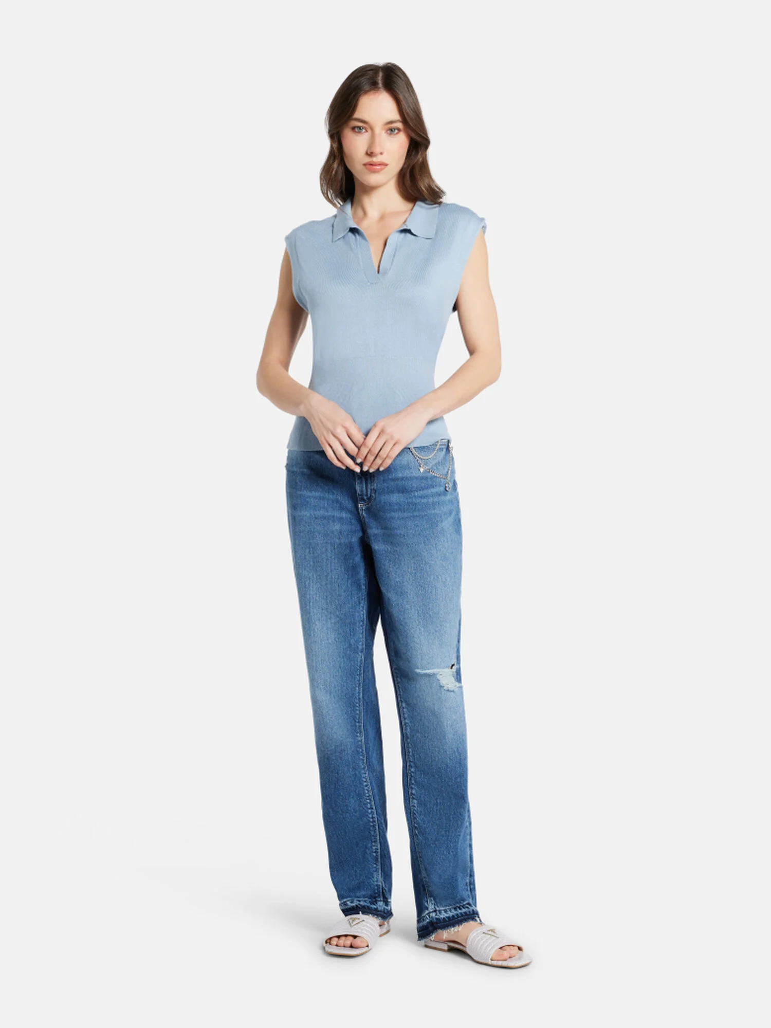 GUESS WOMAN Áo Len Nữ - Ss Polo Collar Rhode Swtr