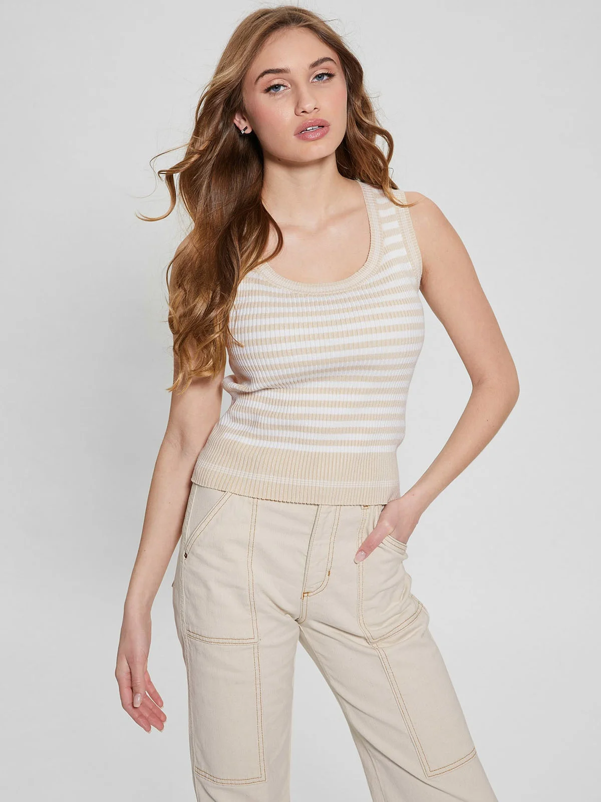 GUESS WOMAN Áo Len Không Tay Nữ - Sl Mix Stripe Rib Marti Tank