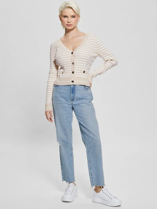 GUESS WOMAN Áo Len Nữ - Ls Mix Stripe Rib Marti Cardi