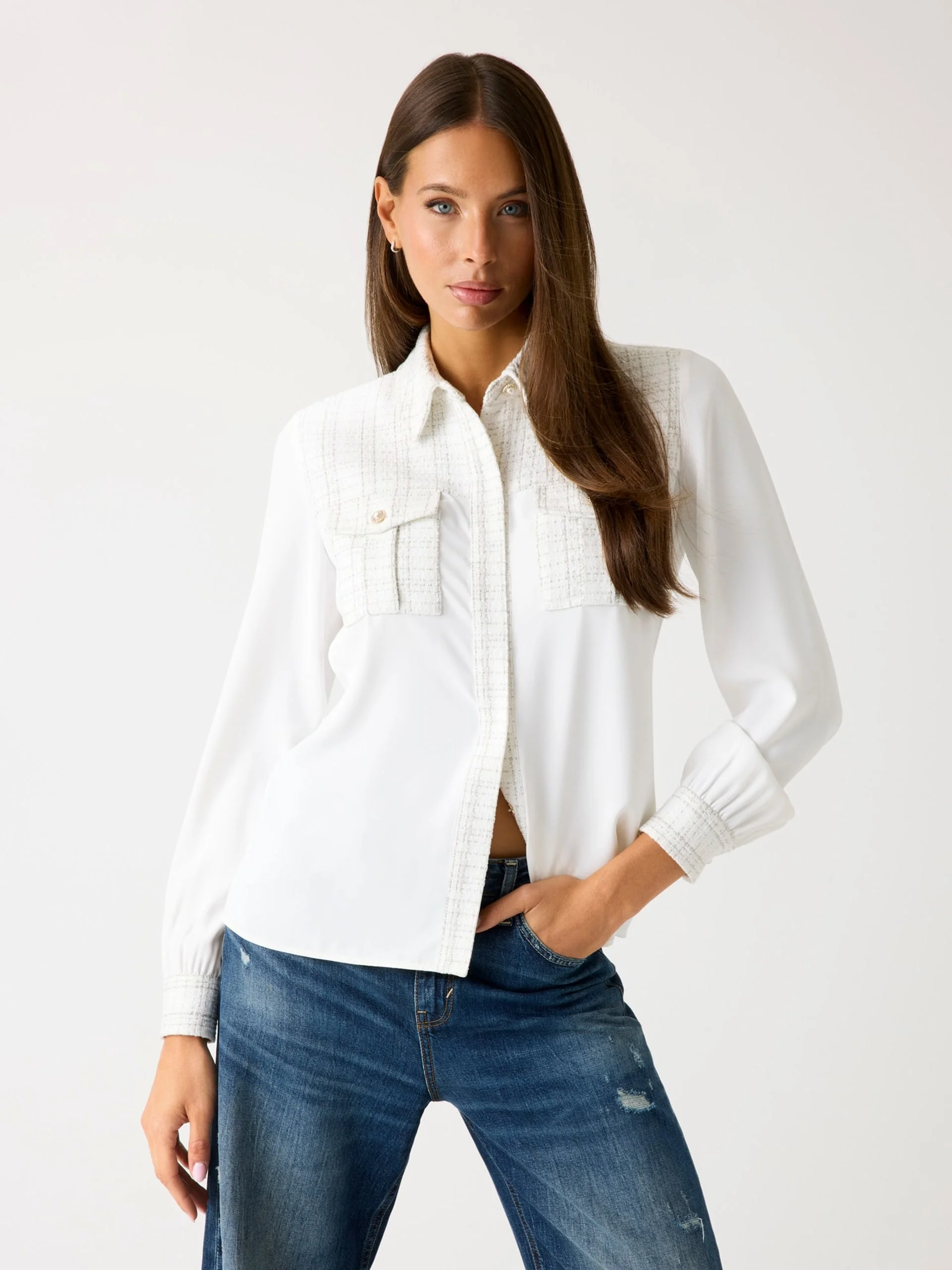 GUESS WOMAN Áo Sơ Mi Nữ-Sandra Mix Tweed Shi