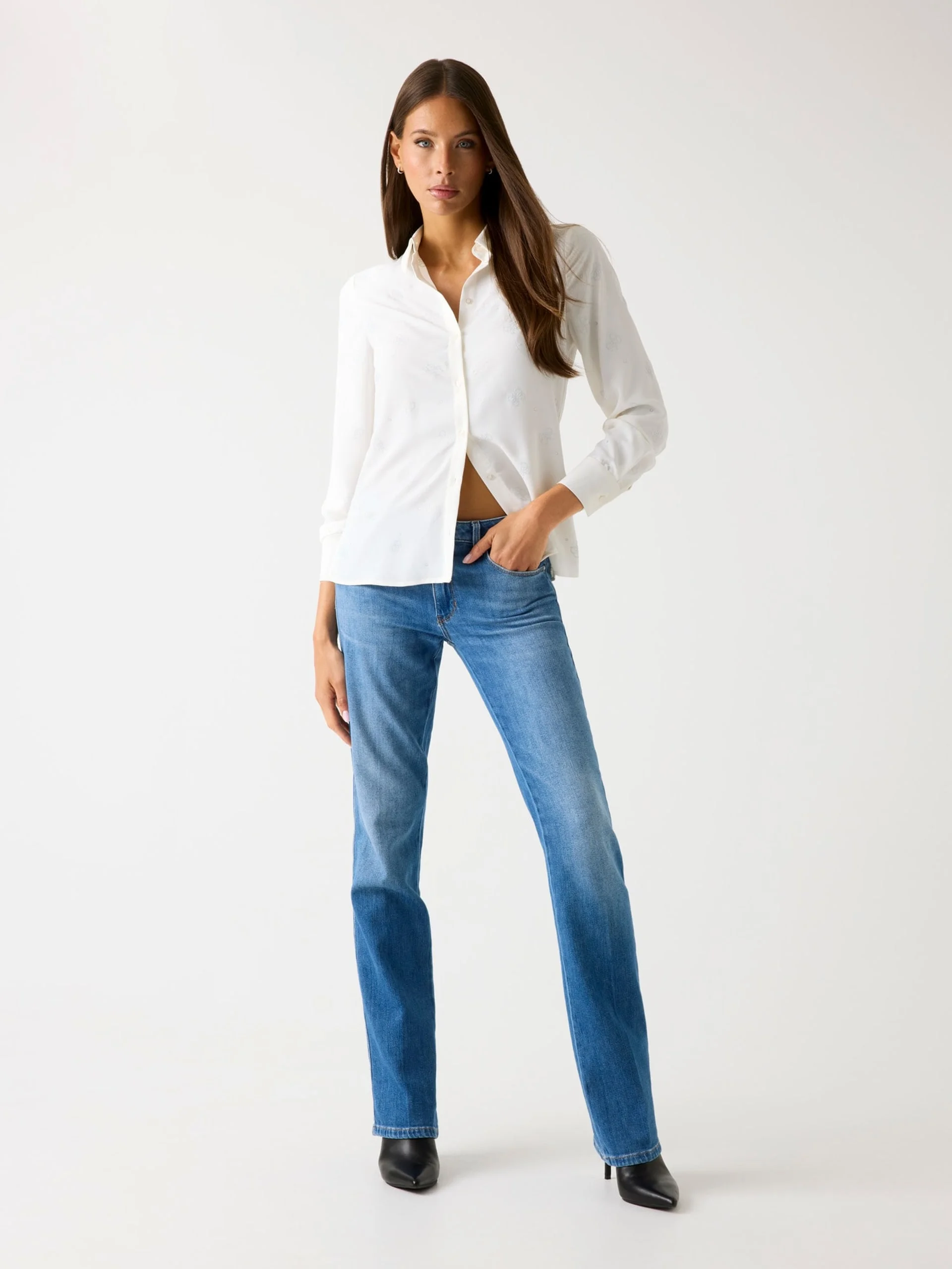 GUESS WOMAN Áo Sơ Mi Nữ-Ls Flore Logo Hotfix
