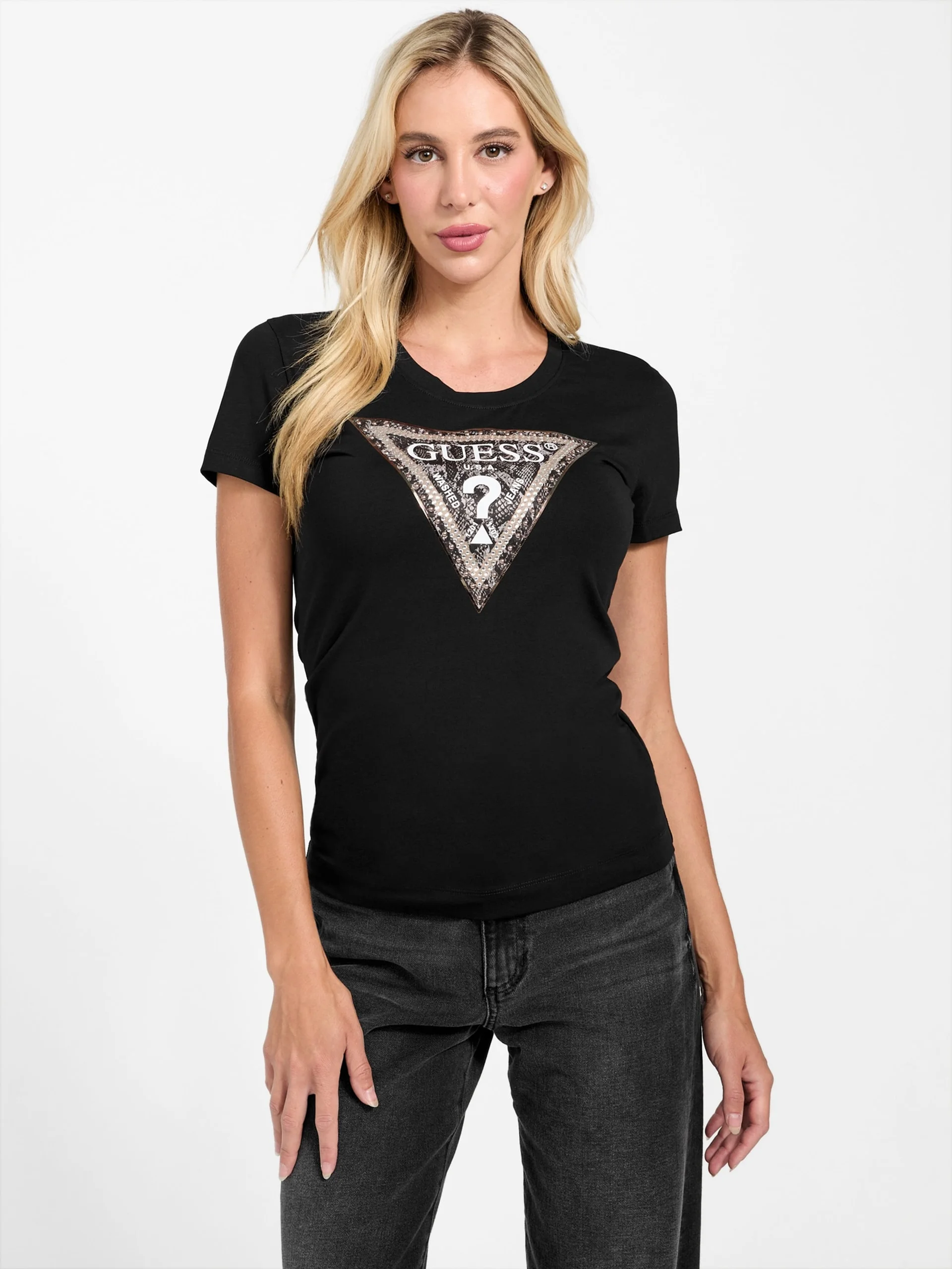 GUESS WOMAN Áo Thun Nữ - Ss Cn Triangle Python Tee