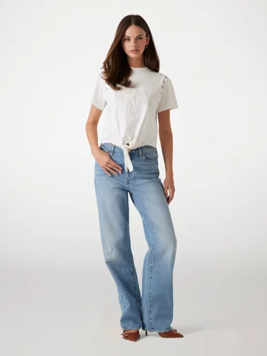 GUESS WOMAN Áo Thun Nữ - Cn Ss Eyelet Tone On Tone Tee