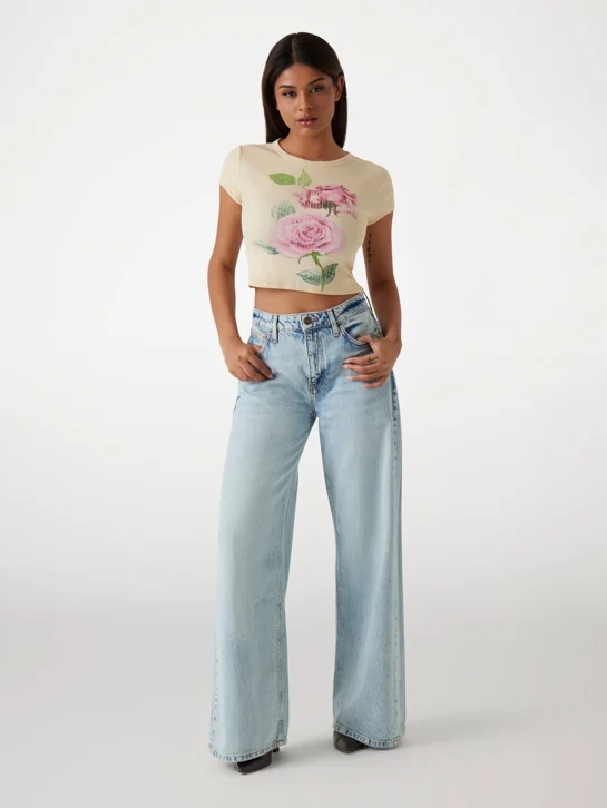 GUESS WOMAN Áo Thun Nữ - Ss Vintage Rose Fitted Rib Tee