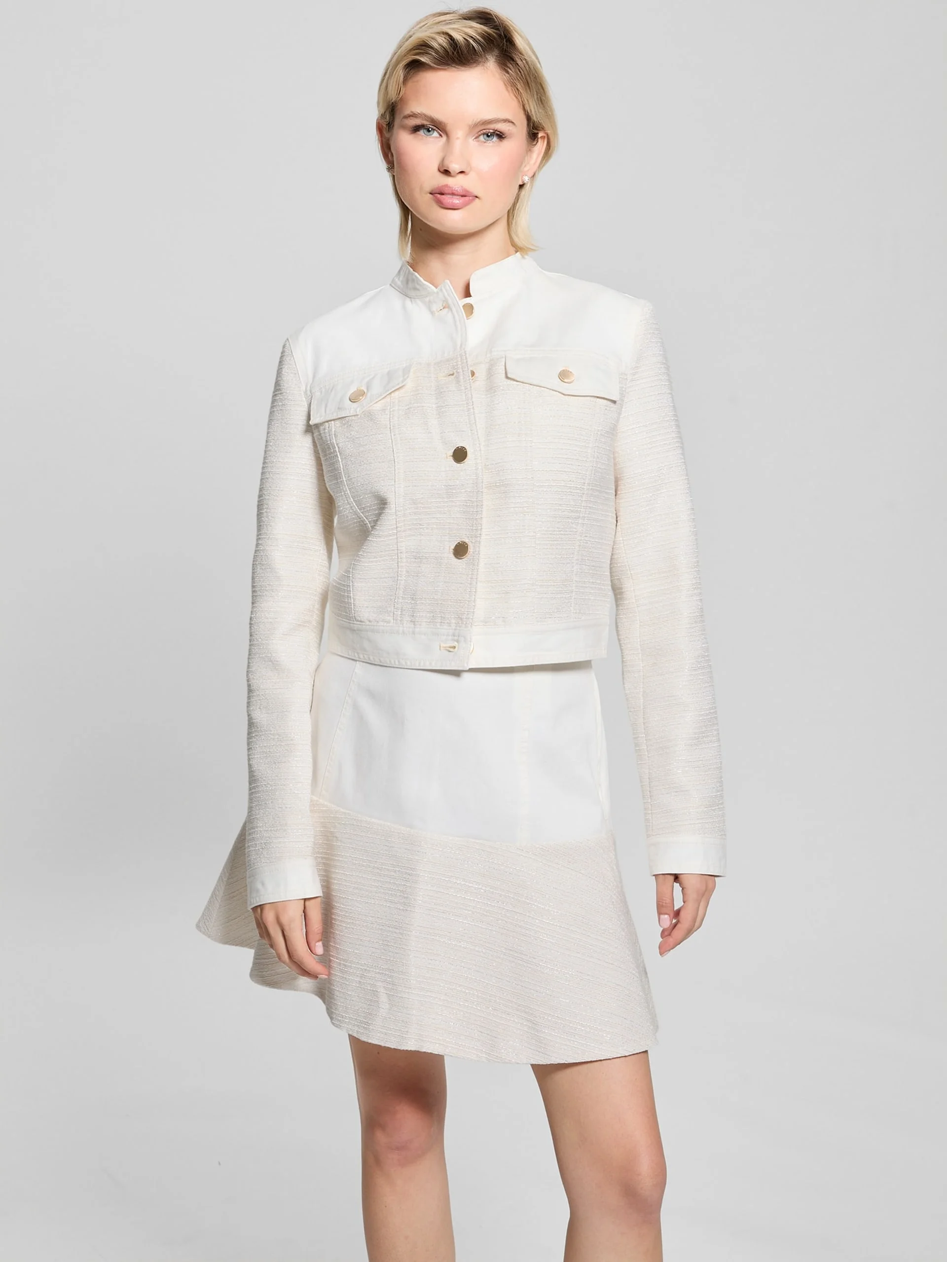 GUESS WOMAN Áo Khoác Nữ Elsie Tweed Mix Denim Jacket