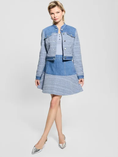 GUESS WOMAN Áo Khoác Nữ Elsie Tweed Mix Denim Jacket