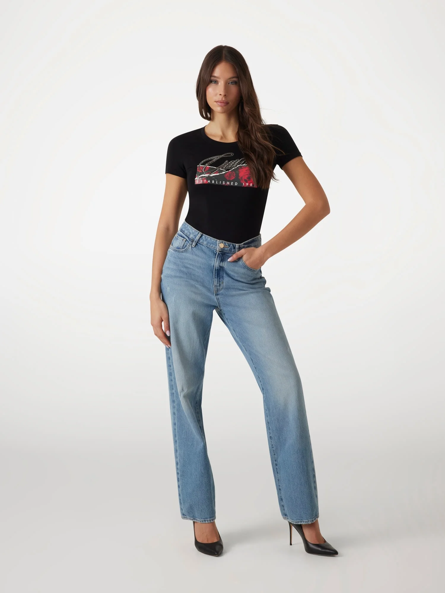 GUESS WOMAN Áo Thun Nữ - Ss Cn Roses Print