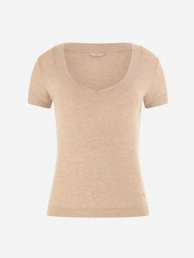 GUESS WOMAN Áo Thun Kiểu Nữ Tina Ss V Neck Ribs Top