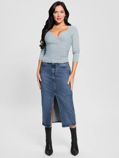 GUESS WOMAN Áo Thun Nữ - Ls Amira Shirred Rib Top