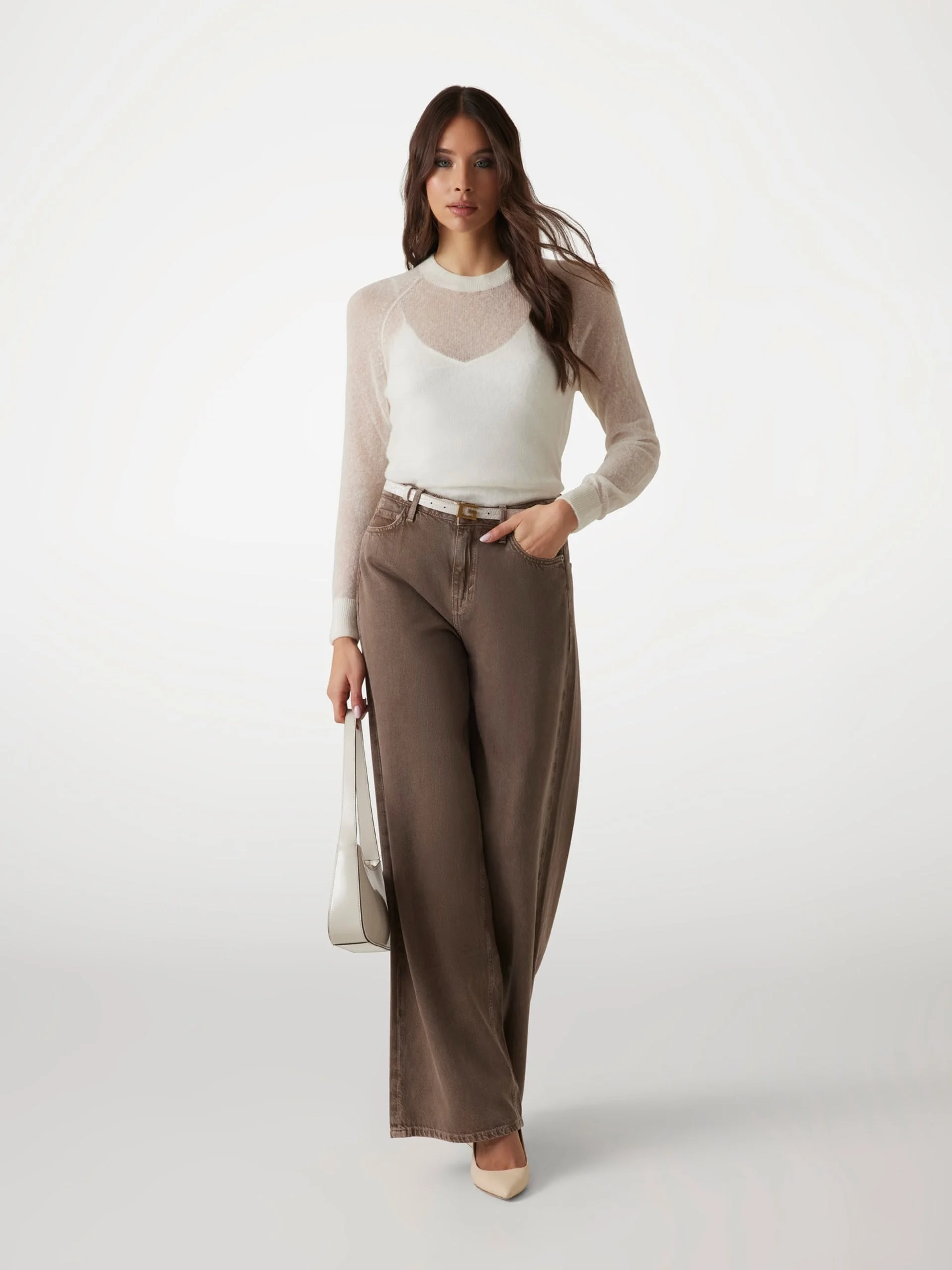 GUESS WOMAN Áo Len Nữ Izabella Cn Ls Swtr