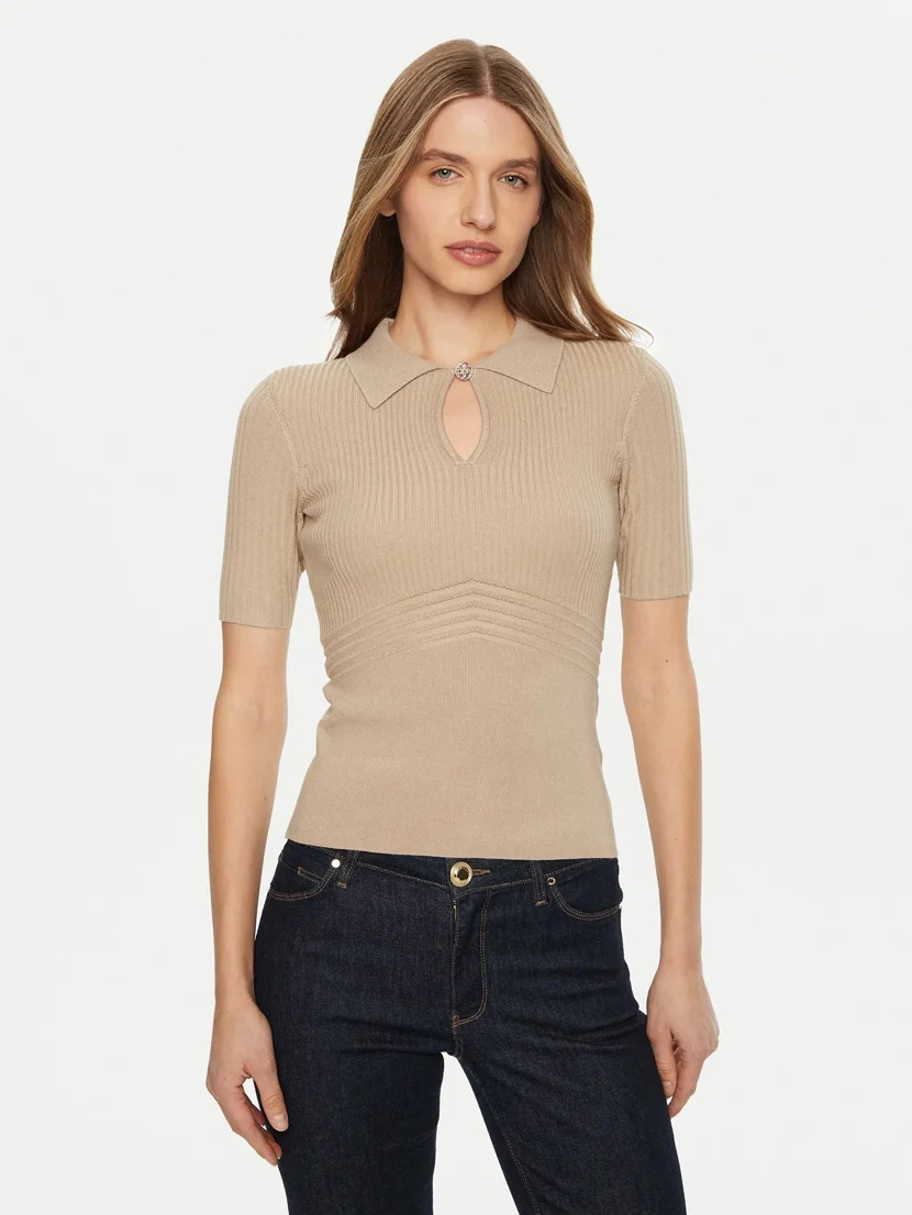 GUESS WOMAN Áo Len Nữ - Flora Cut-Out Polo Ss Swtr