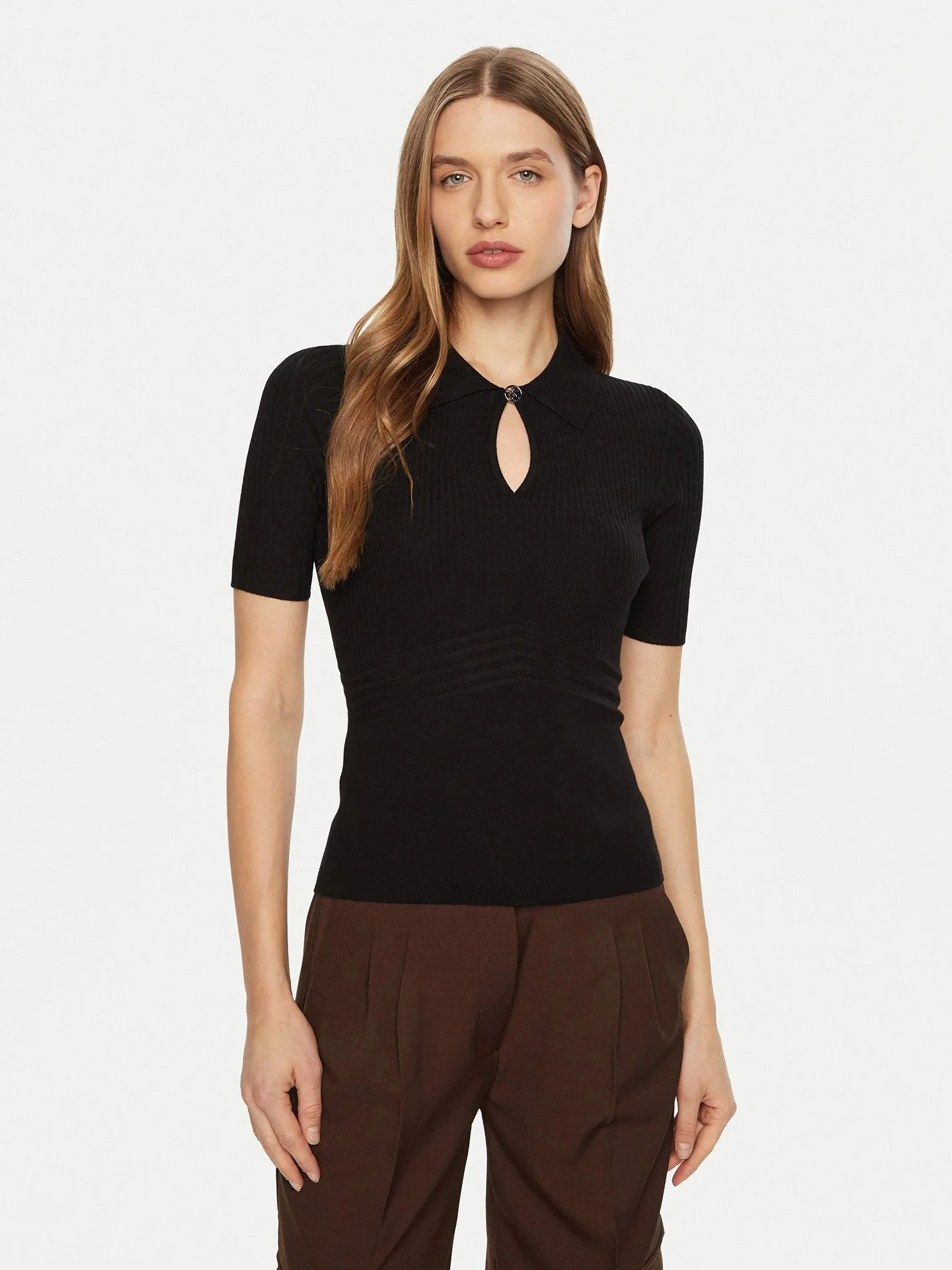 GUESS WOMAN Áo Len Nữ - Flora Cut-Out Polo Ss Swtr