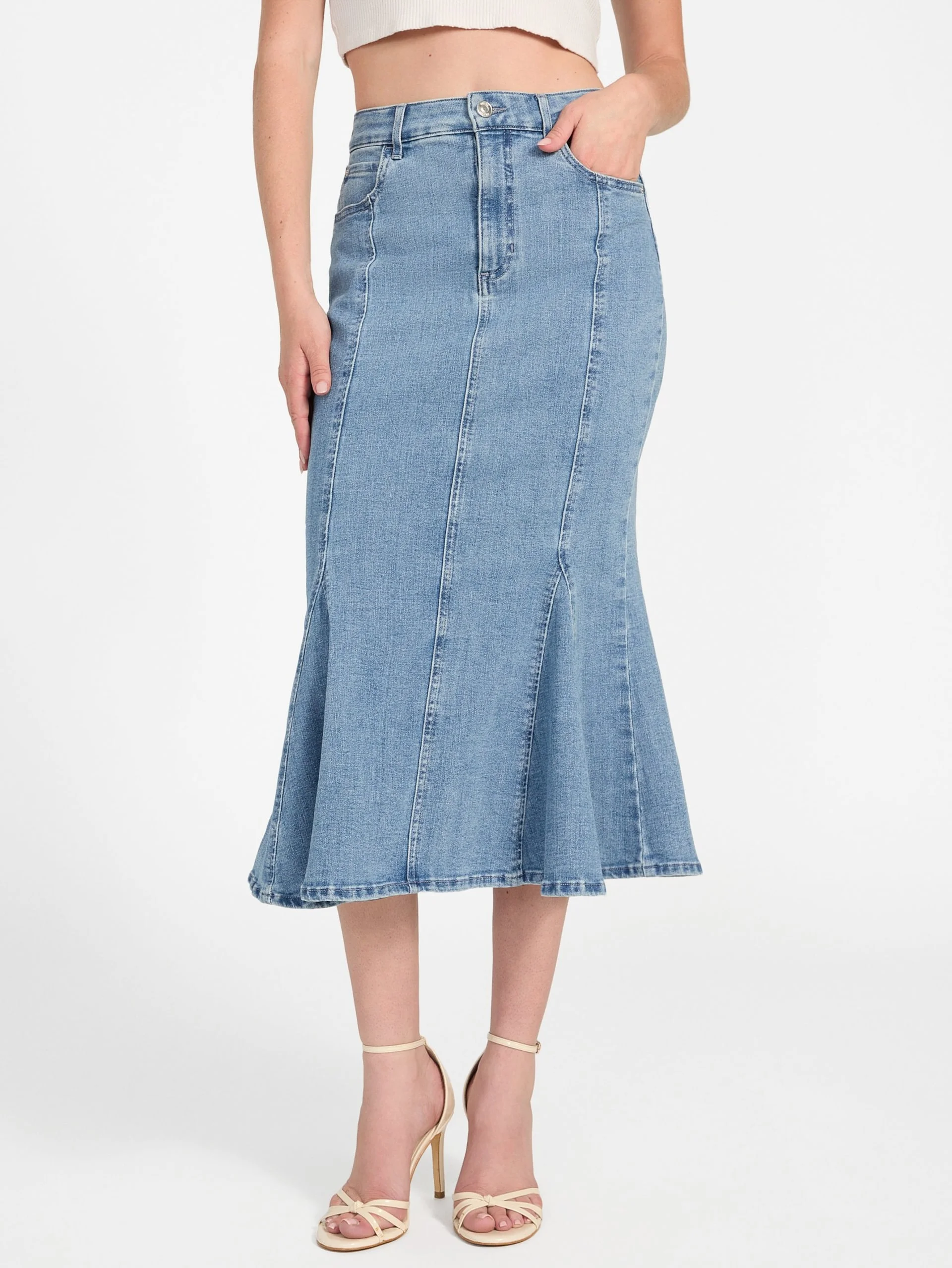 GUESS WOMAN Chân Váy Jeans Nữ - Lia Denim Midi Skirt