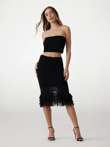 GUESS WOMAN Chân Váy Nữ - Luca Fringed Hem Midi Skirt