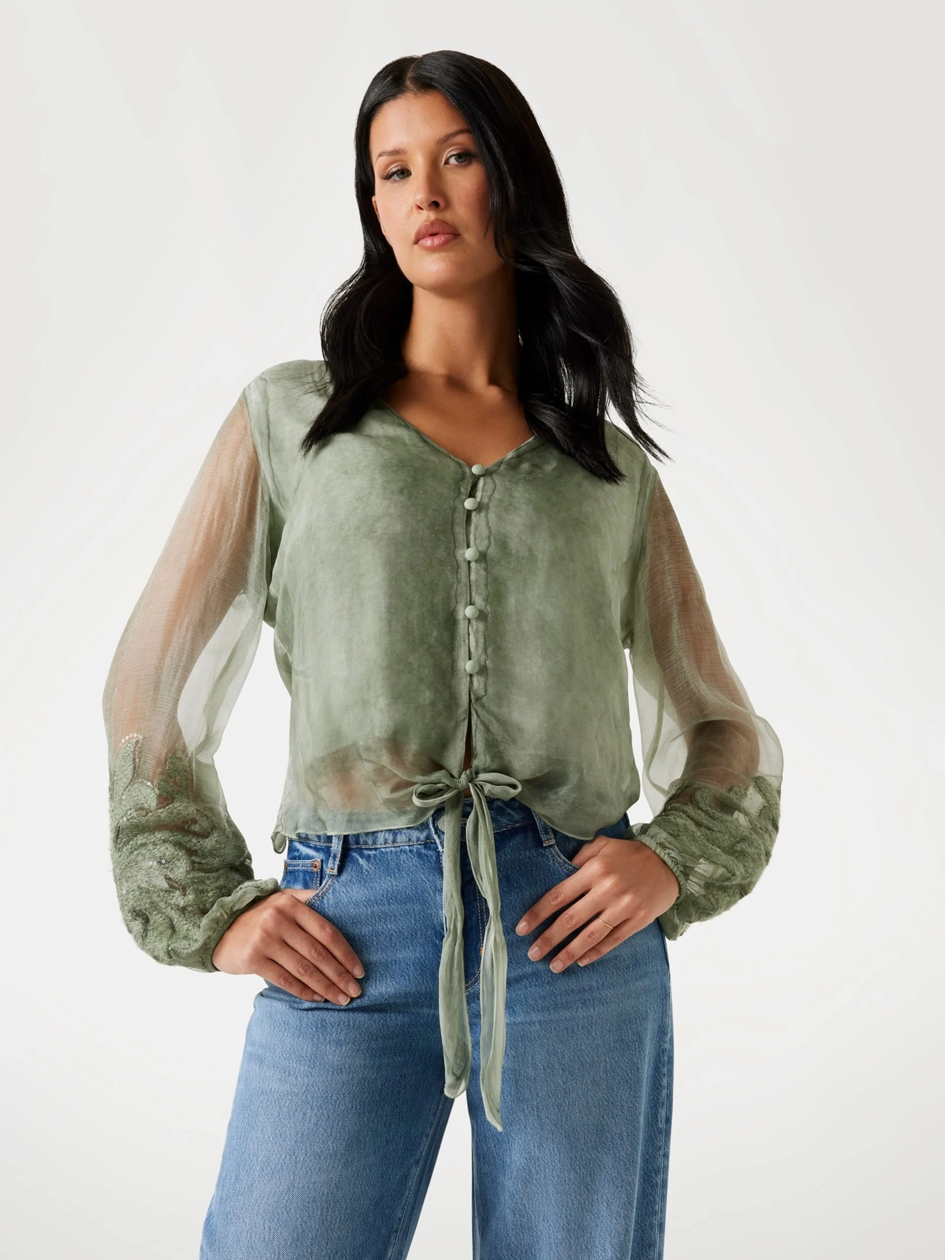 GUESS WOMAN Áo Sơ Mi Kiểu Nữ - Ls Camilla Garment Dyed Top