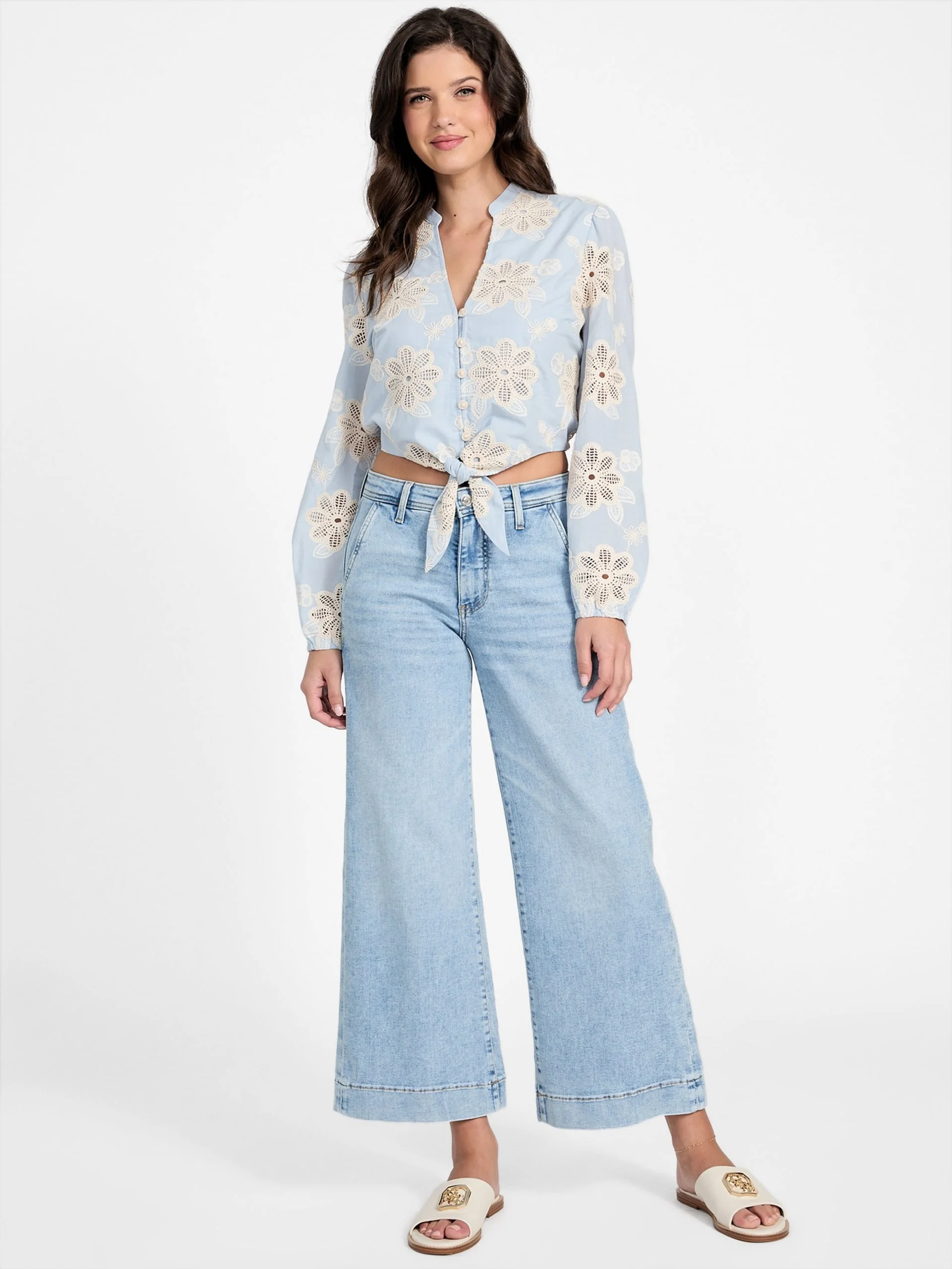 GUESS WOMAN Áo Sơ Mi Nữ - Ls Hazel Tie Front Top