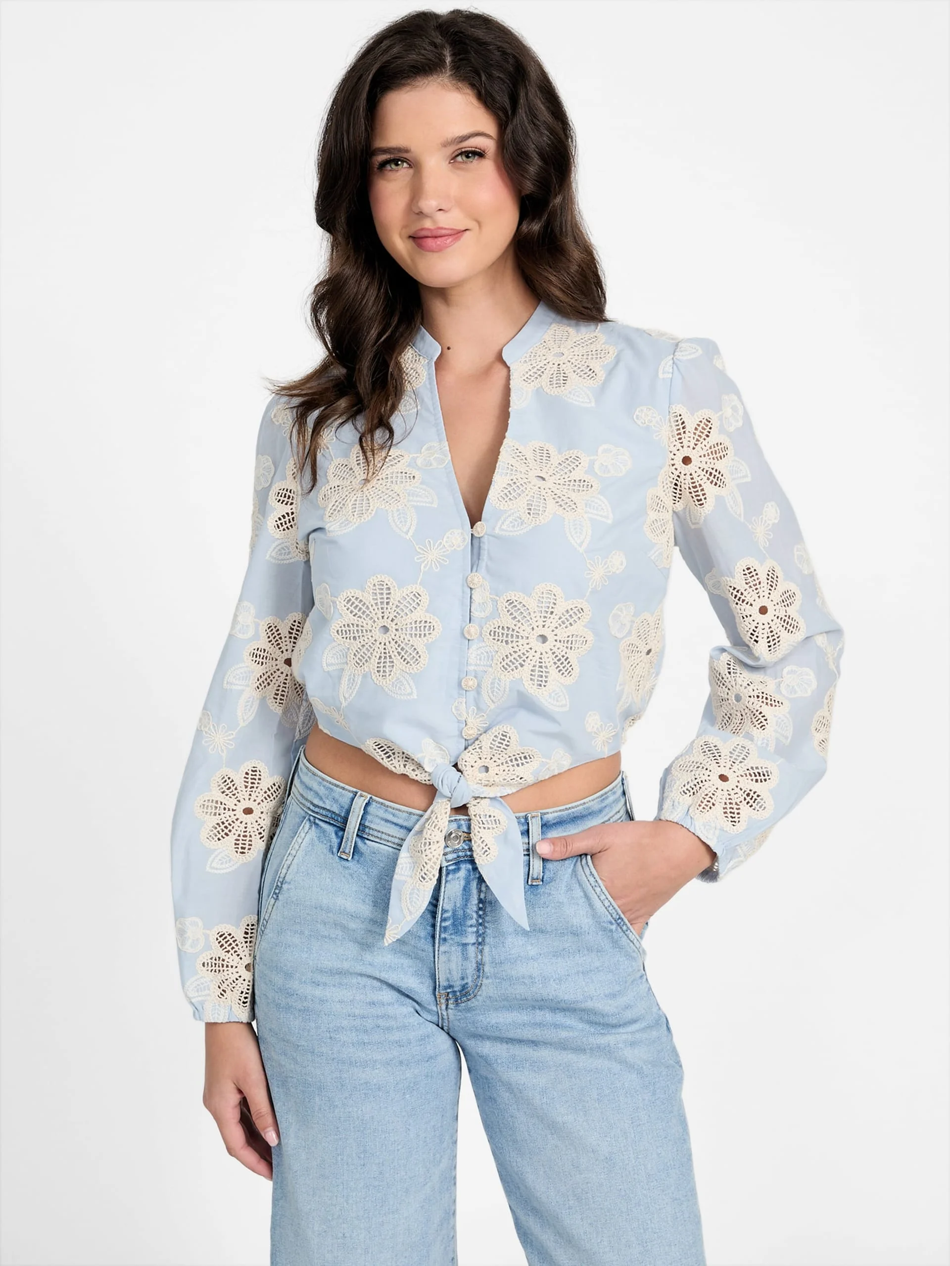 GUESS WOMAN Áo Sơ Mi Nữ - Ls Hazel Tie Front Top