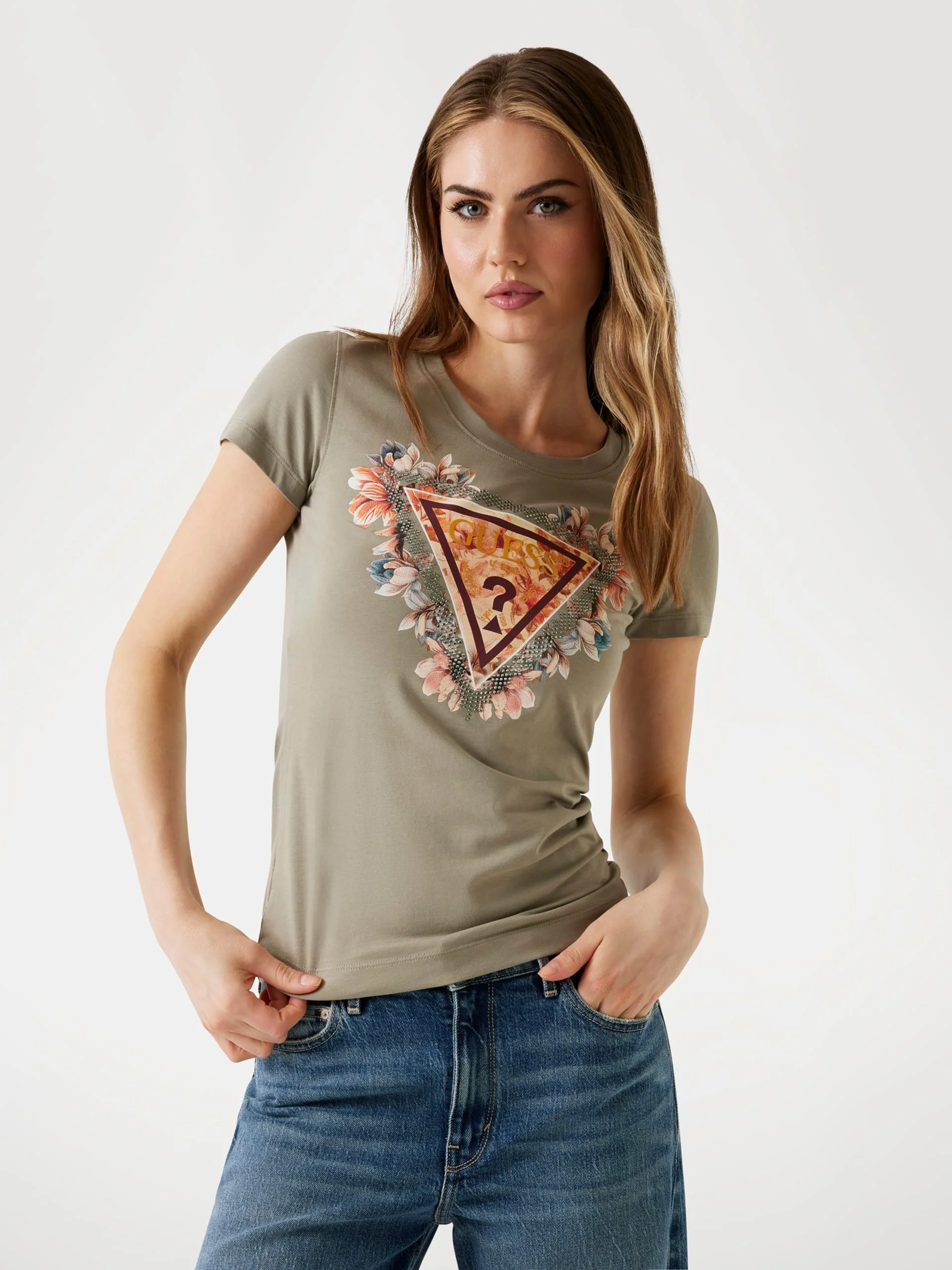 GUESS WOMAN Áo Thun Nữ - Ss Triangle Flowers Tee