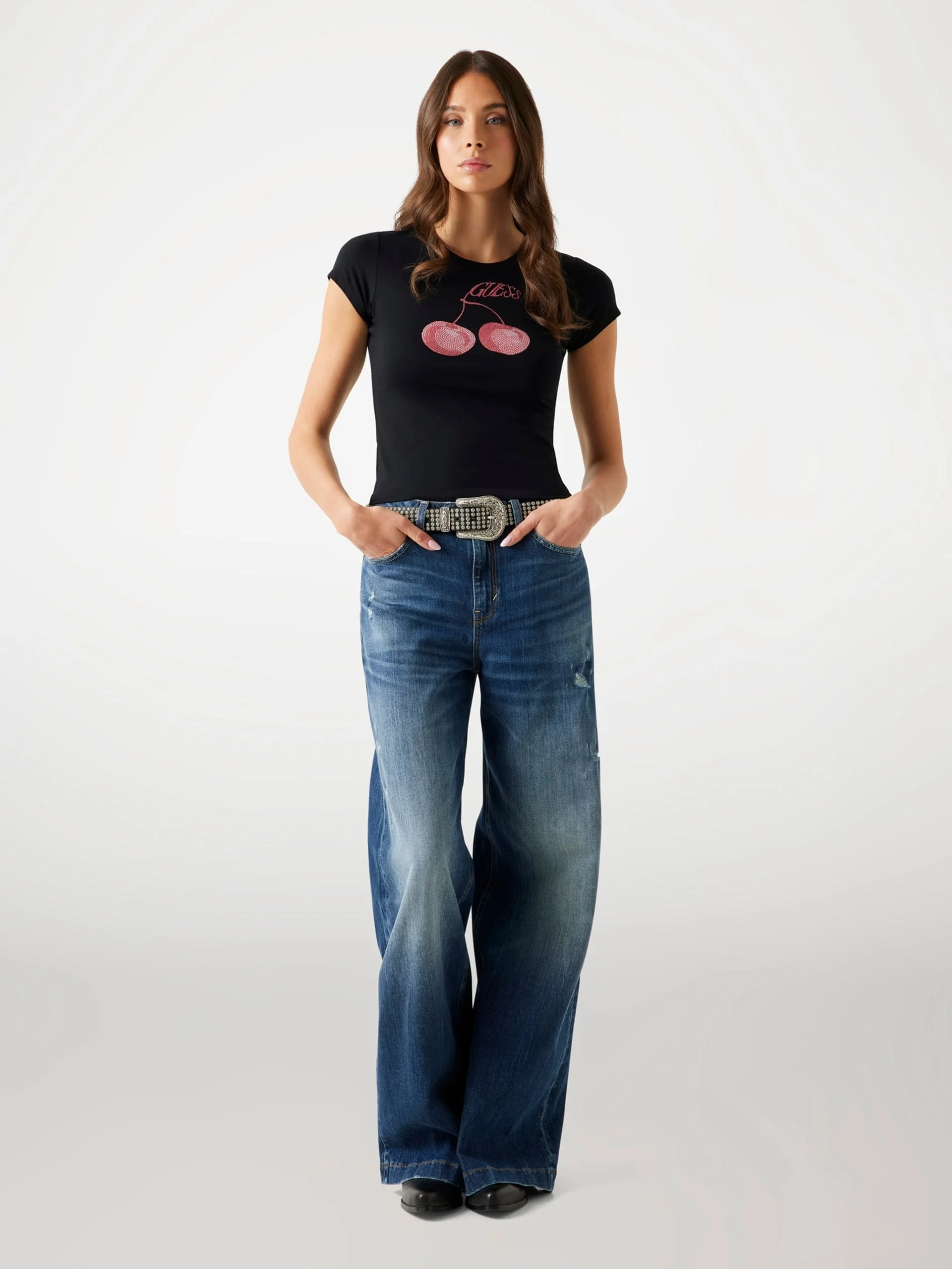 GUESS WOMAN Áo Thun Nữ - Ss Wavy Cherry Logo R5 Tee