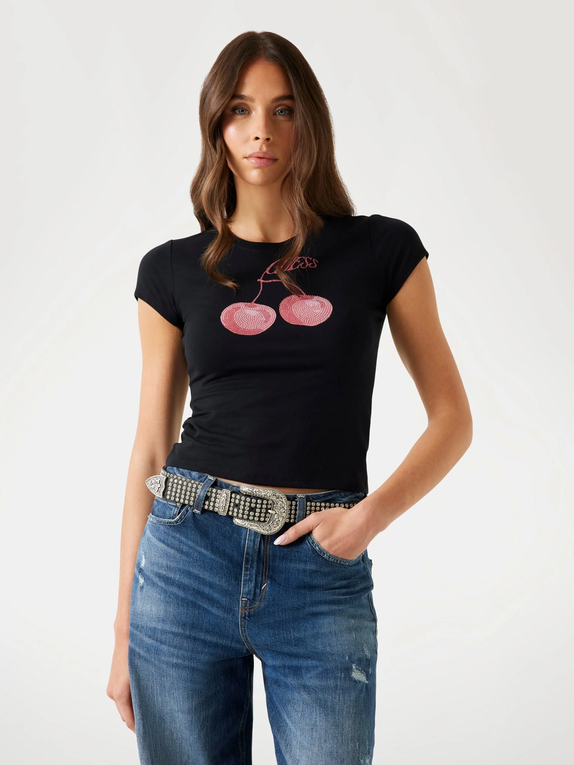 GUESS WOMAN Áo Thun Nữ - Ss Wavy Cherry Logo R5 Tee