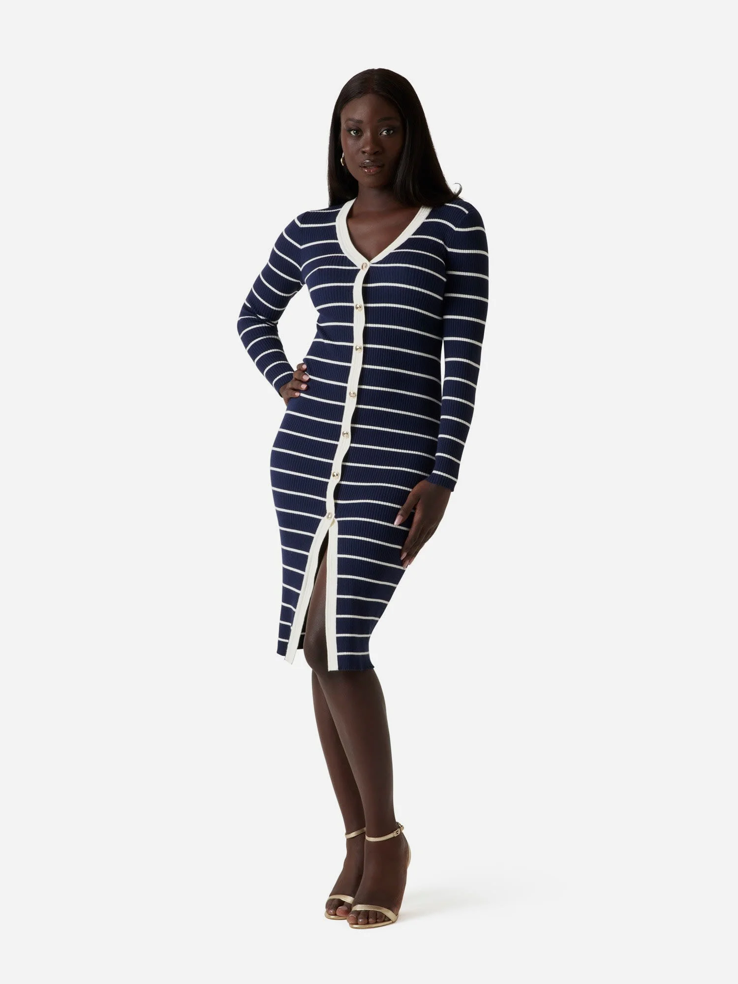 GUESS WOMAN Đầm Nữ - Ls Vn Striped Andrea Midi Drs