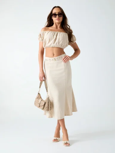 GUESS WOMAN Chân Váy Nữ - Ryan Linen Midi Skirt