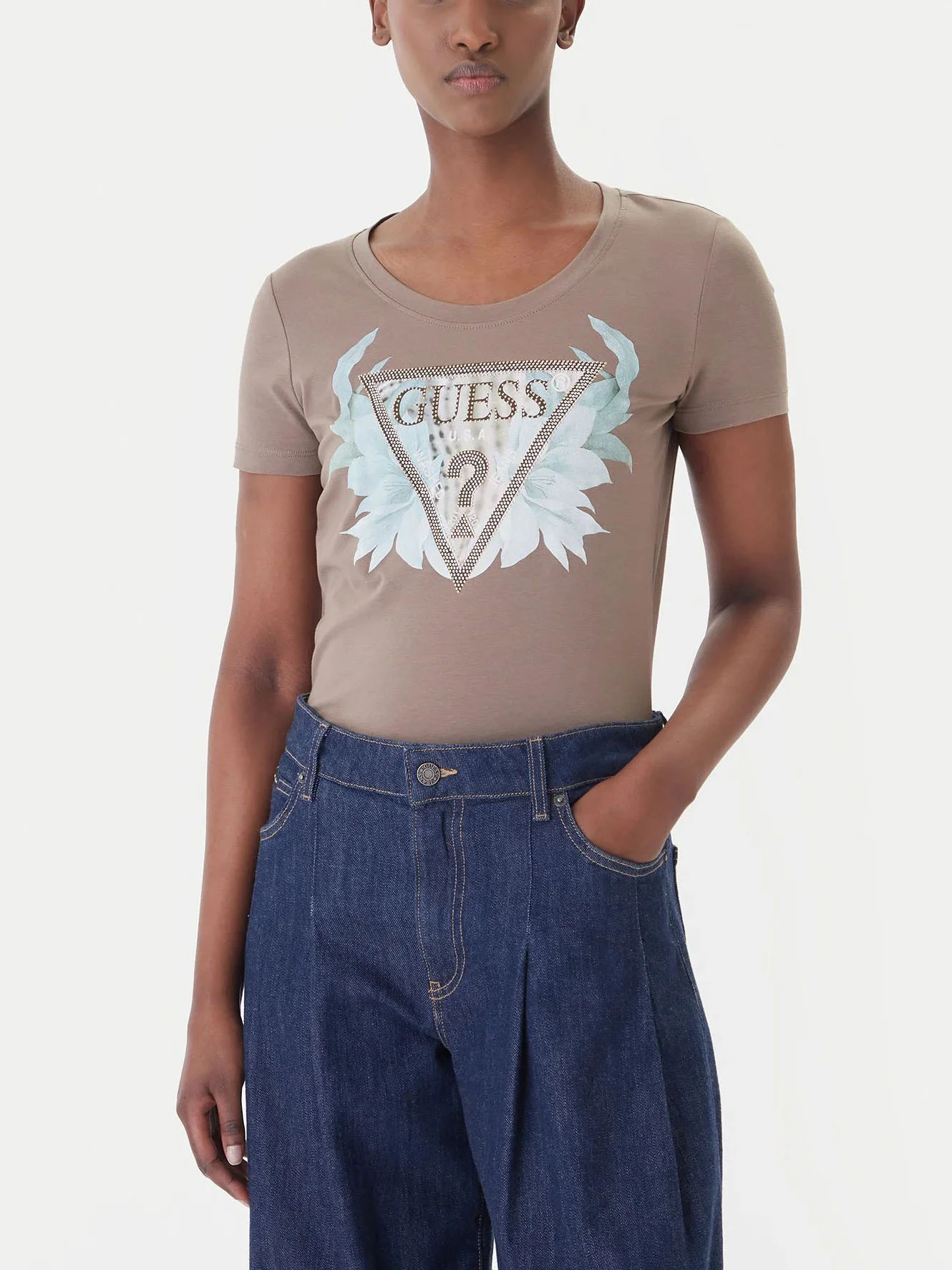 GUESS WOMAN Áo Thun Nữ - Ss Cn Flower Triangle Tee