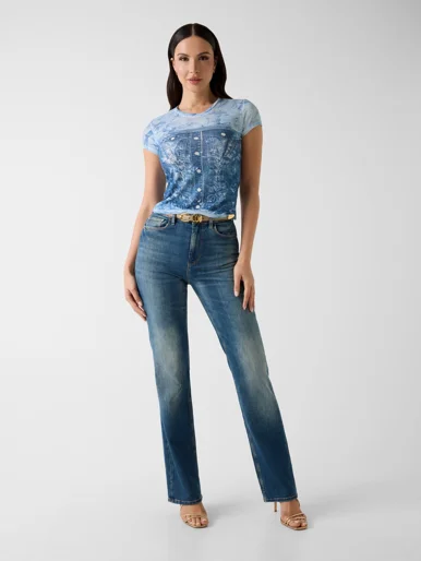 GUESS WOMAN Áo Thun Nữ - Ss Flower Denim R5 Sub Tee