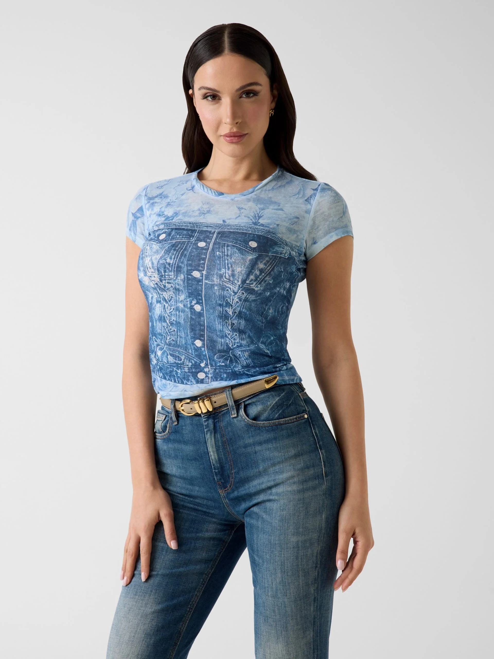 GUESS WOMAN Áo Thun Nữ - Ss Flower Denim R5 Sub Tee