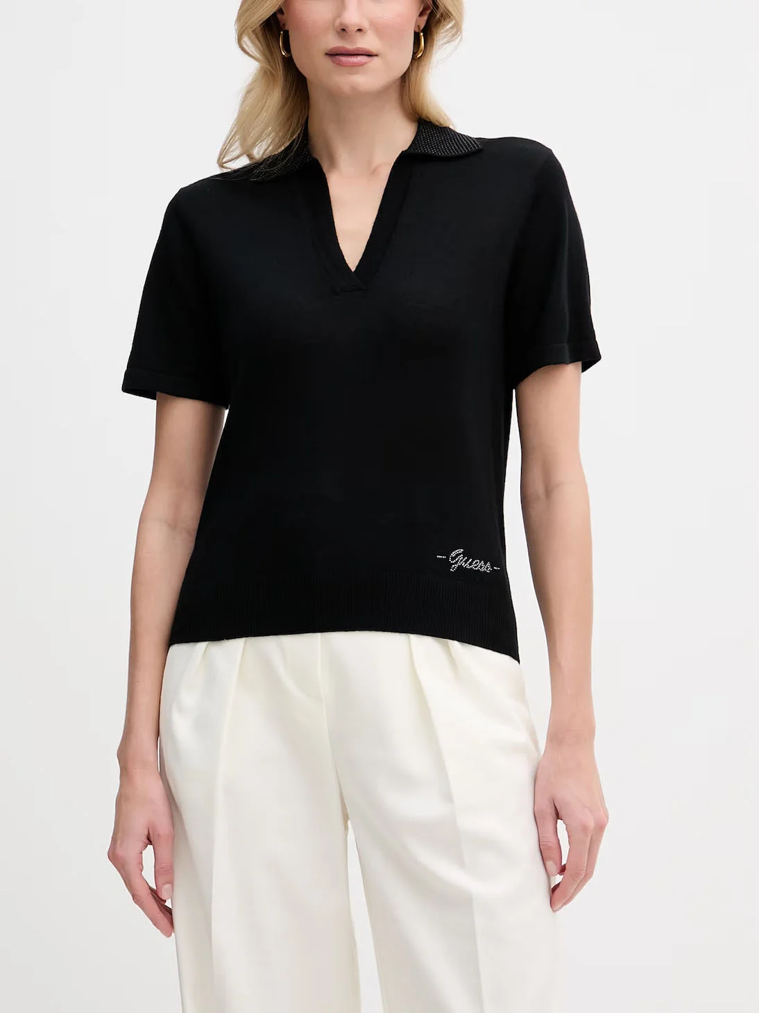 GUESS WOMAN Áo Polo Len Nữ - Ss Rhinestones Polo Stormi Swt