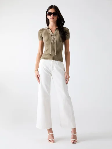 GUESS WOMAN Áo Len Cổ Polo Nữ - Ss Polo Lace-Up Regina Swtr