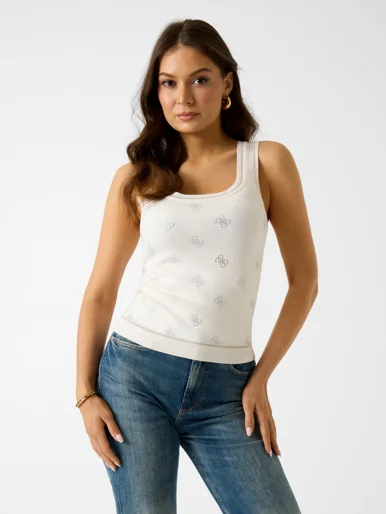 GUESS WOMAN Áo Ba Lỗ Len Nữ - Sl 4G Rhinestones Tank Top Swt