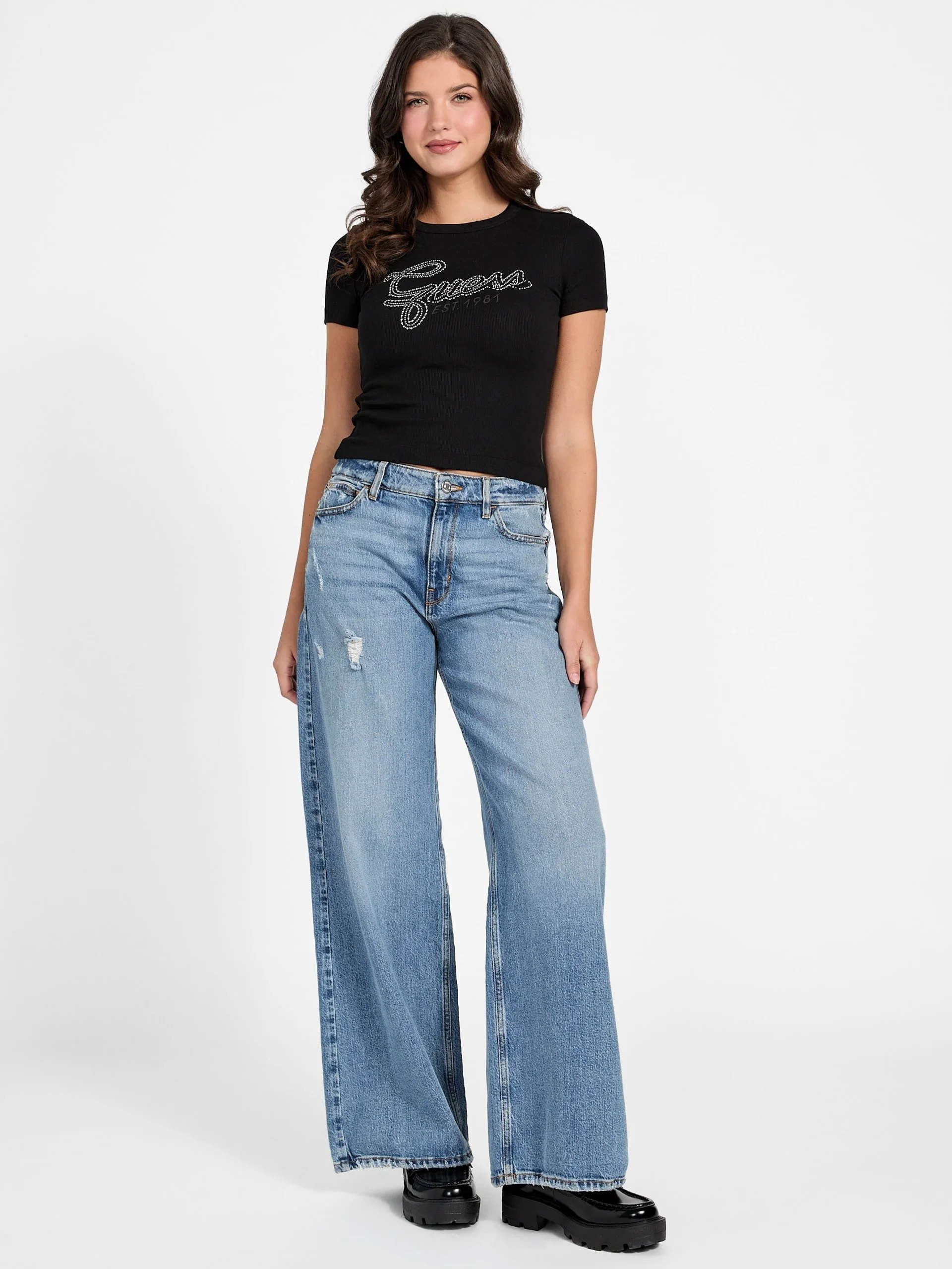 GUESS WOMAN Áo Thun Nữ - Ss Cn Guess Studs Script Tee