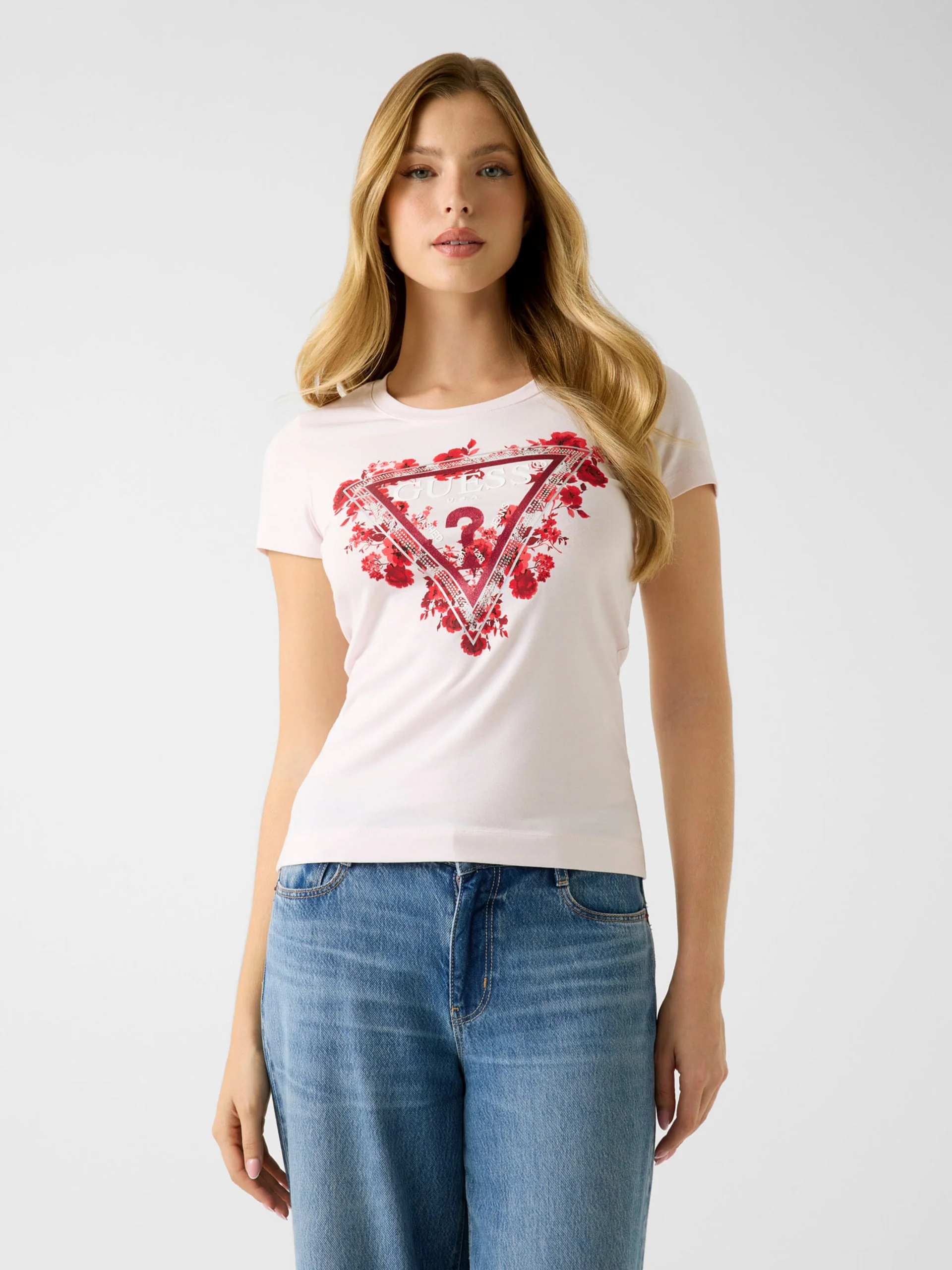 GUESS WOMAN Áo Thun Nữ - Ss Cn Flowers Triangle Tee