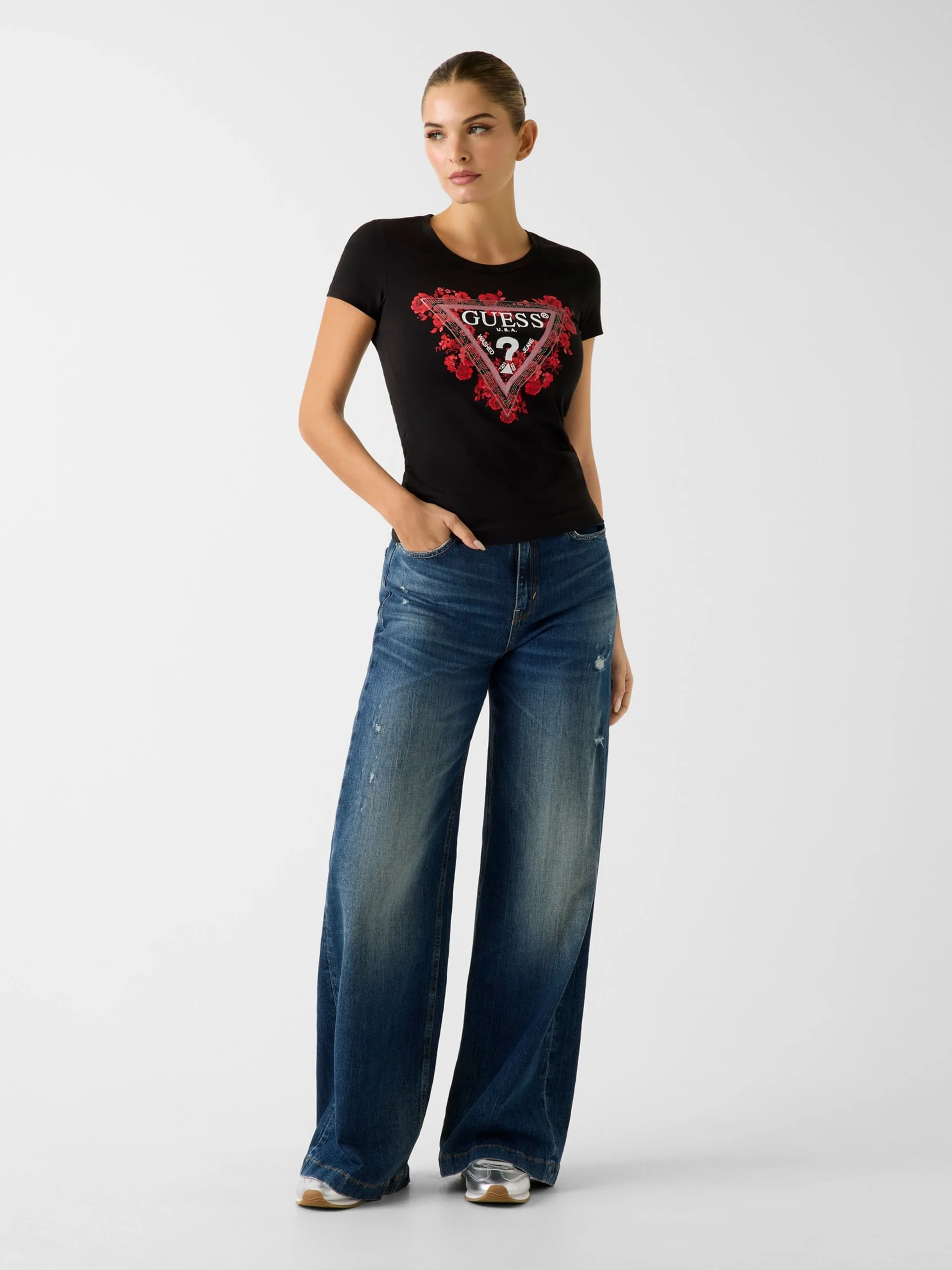 GUESS WOMAN Áo Thun Nữ - Ss Cn Flowers Triangle Tee