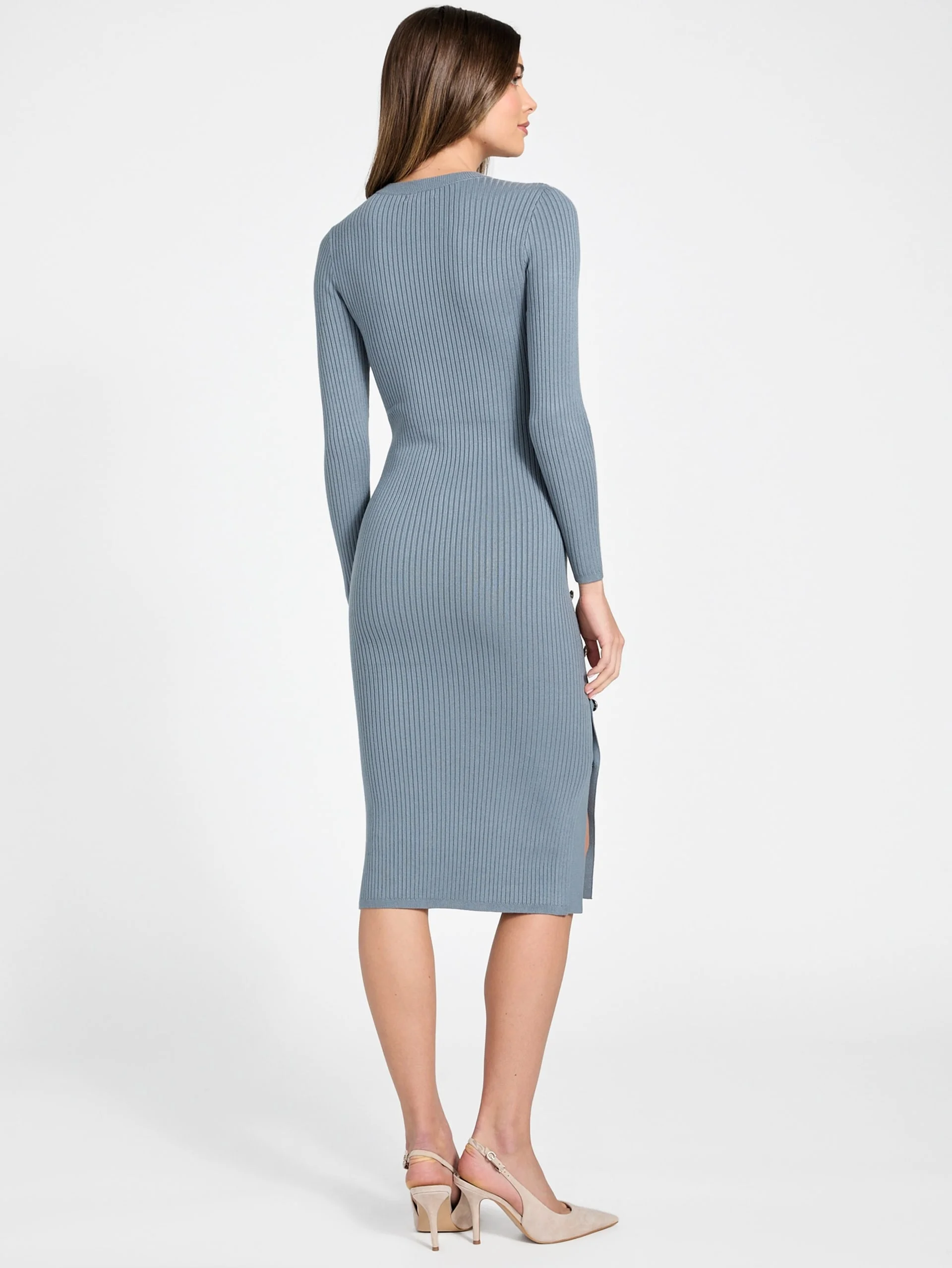 GUESS WOMAN Đầm Nữ - Ls Rib Logo Button Vonn Dress