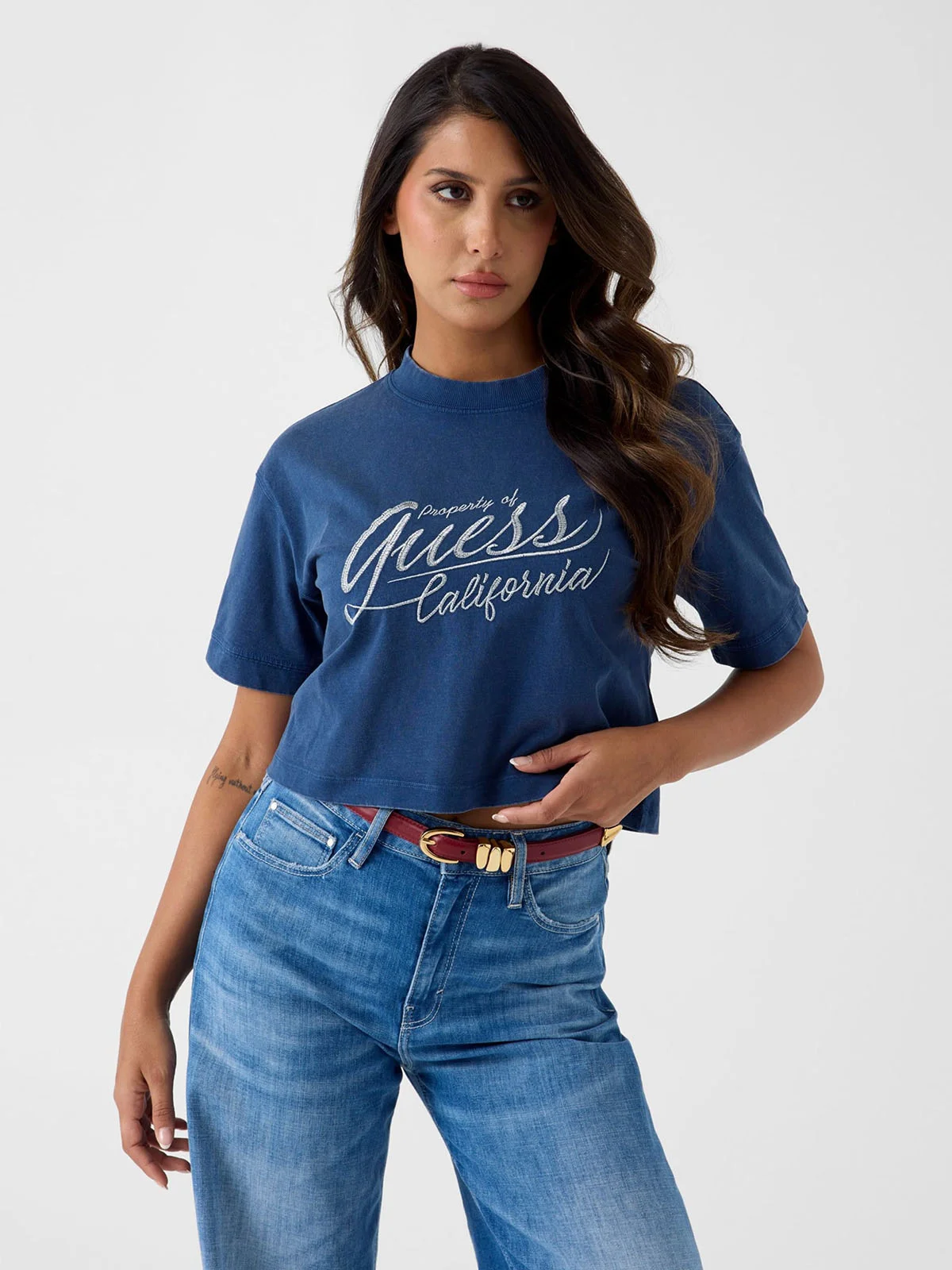 GUESS WOMAN Áo Thun Nữ - Ss Cn Denim Effect Logo Tee