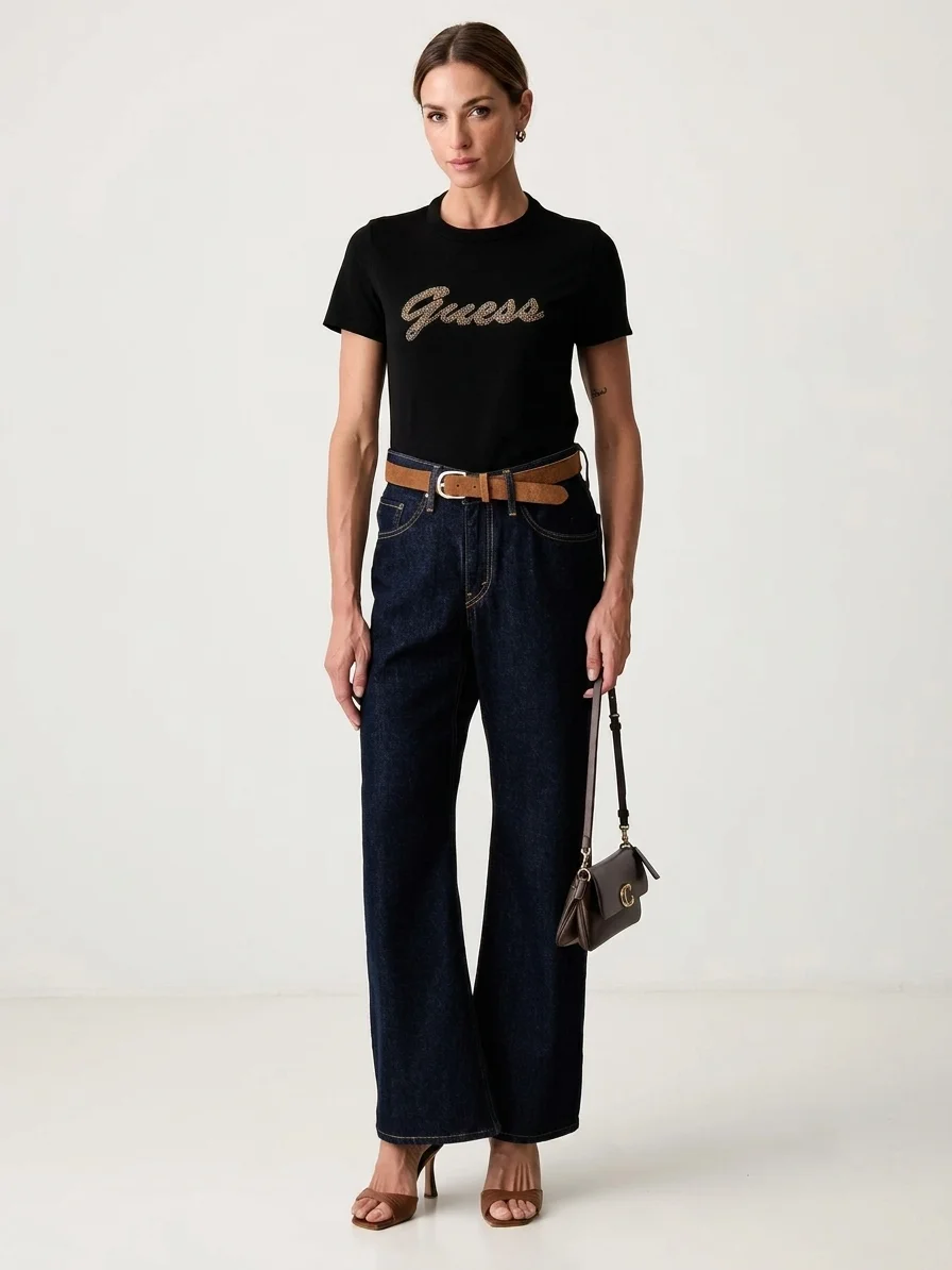 GUESS WOMAN Áo Thun Nữ - Ss Cn Beads Script Tee