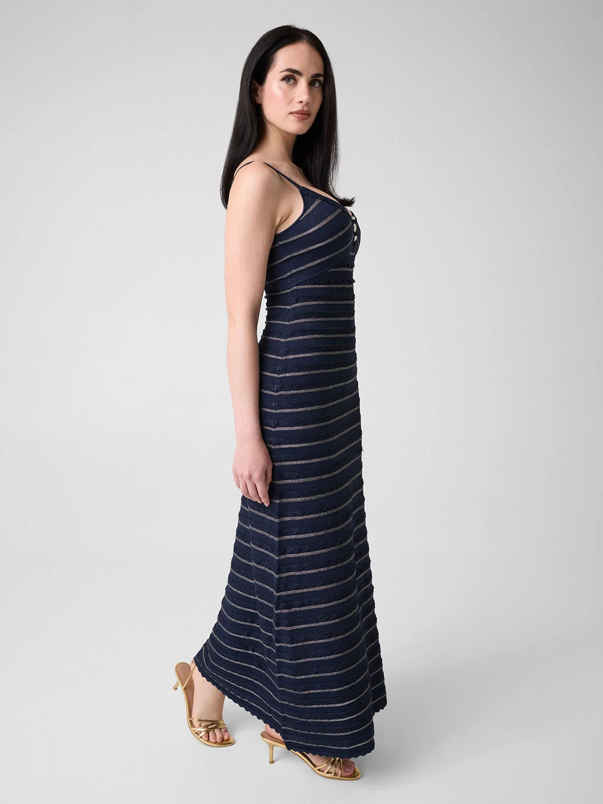 GUESS WOMAN Đầm Nữ - Sl Scallop Stripe Emeri Maxi L