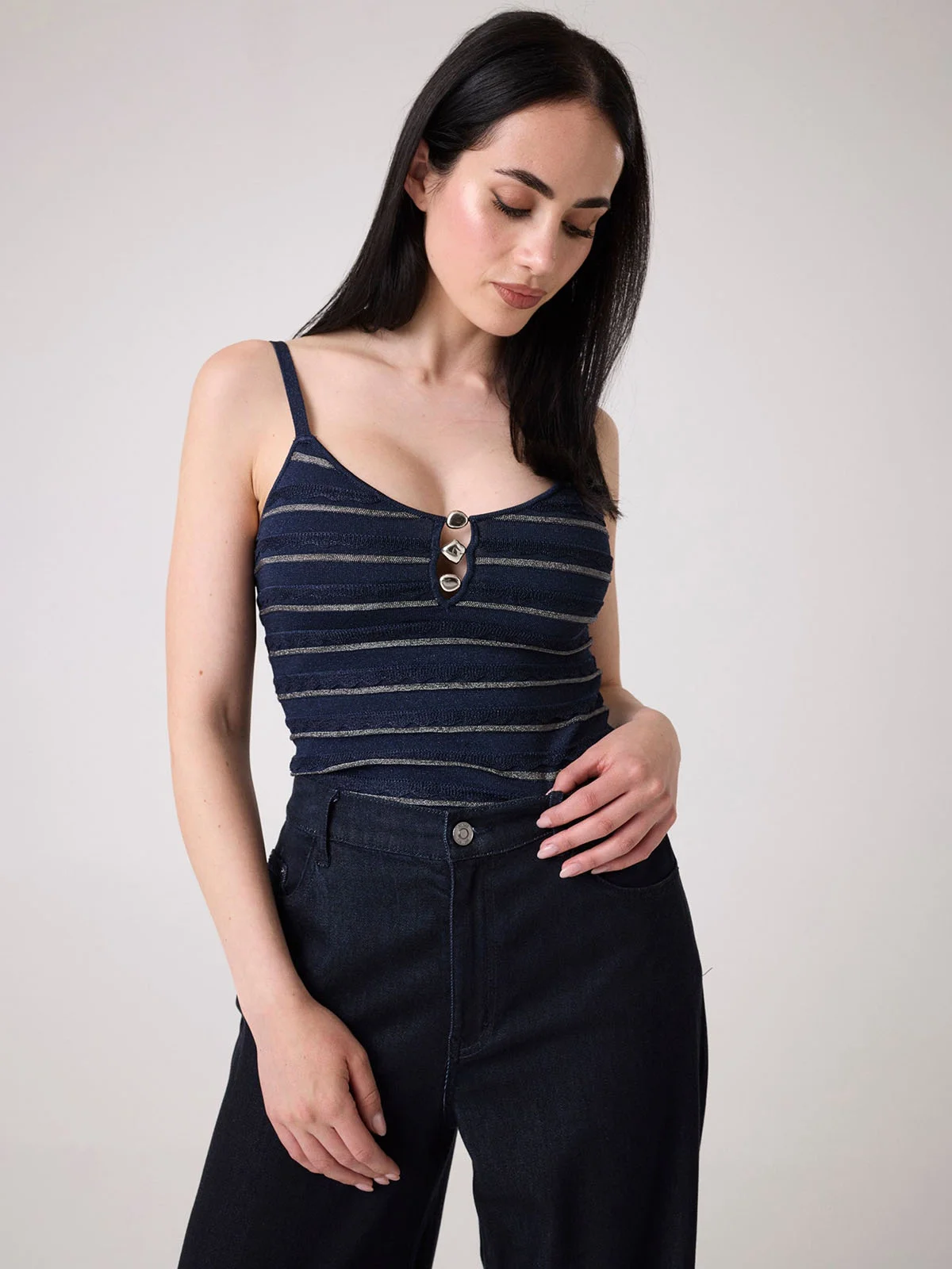 GUESS WOMAN Áo Len Nữ - Sl Vn Scallop Stripe Emeri Lur