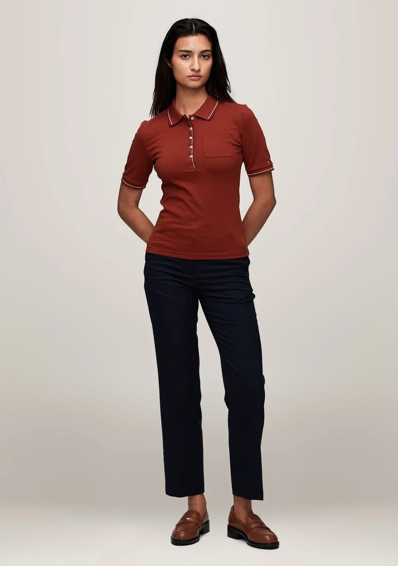 TOMMY HILFIGER Áo Polo Nữ Tay Ngắn Slim RWB Tipping Polo 1/2Slv
