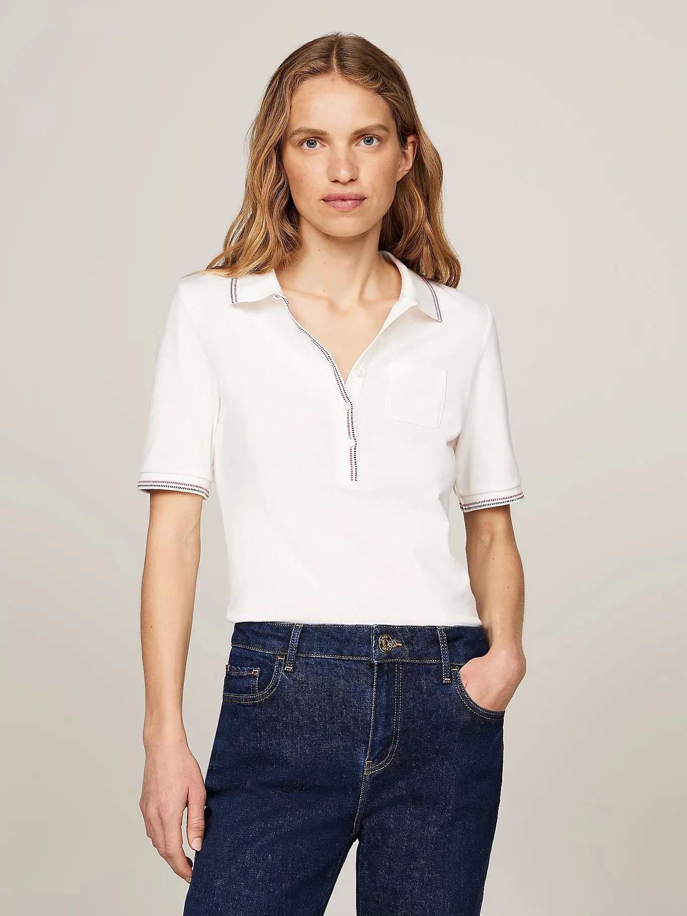 TOMMY HILFIGER Áo Polo Nữ Tay Ngắn Slim RWB Tipping Polo 1/2Slv