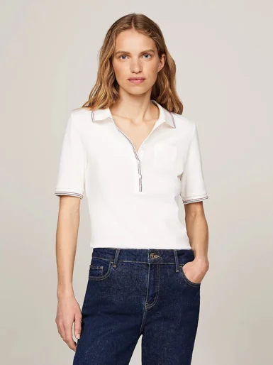 TOMMY HILFIGER Áo Polo Nữ Tay Ngắn Slim RWB Tipping Polo 1/2Slv
