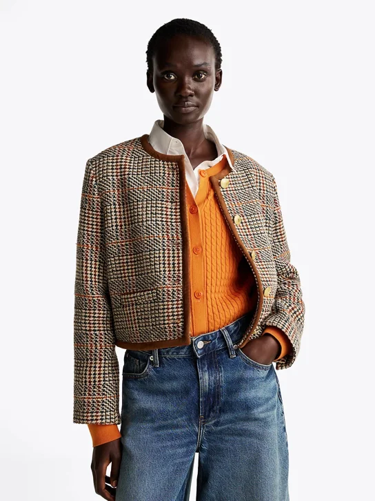 TOMMY HILFIGER Áo Khoác Nữ Tay Dài Tweed Wool Mix Check Crew Jack